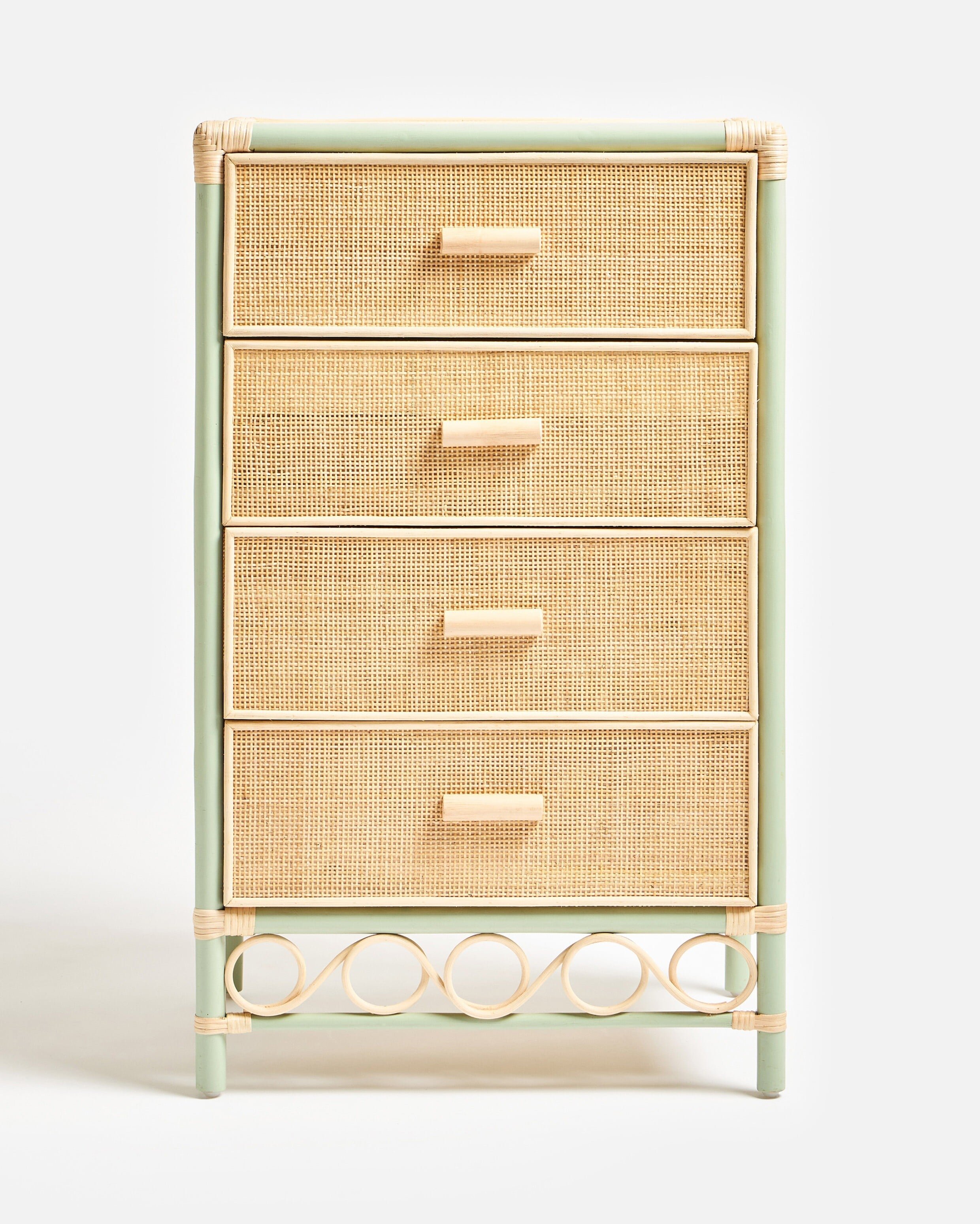 Vero Sage Green Rattan Chest of Drawers | Oliver Bonas