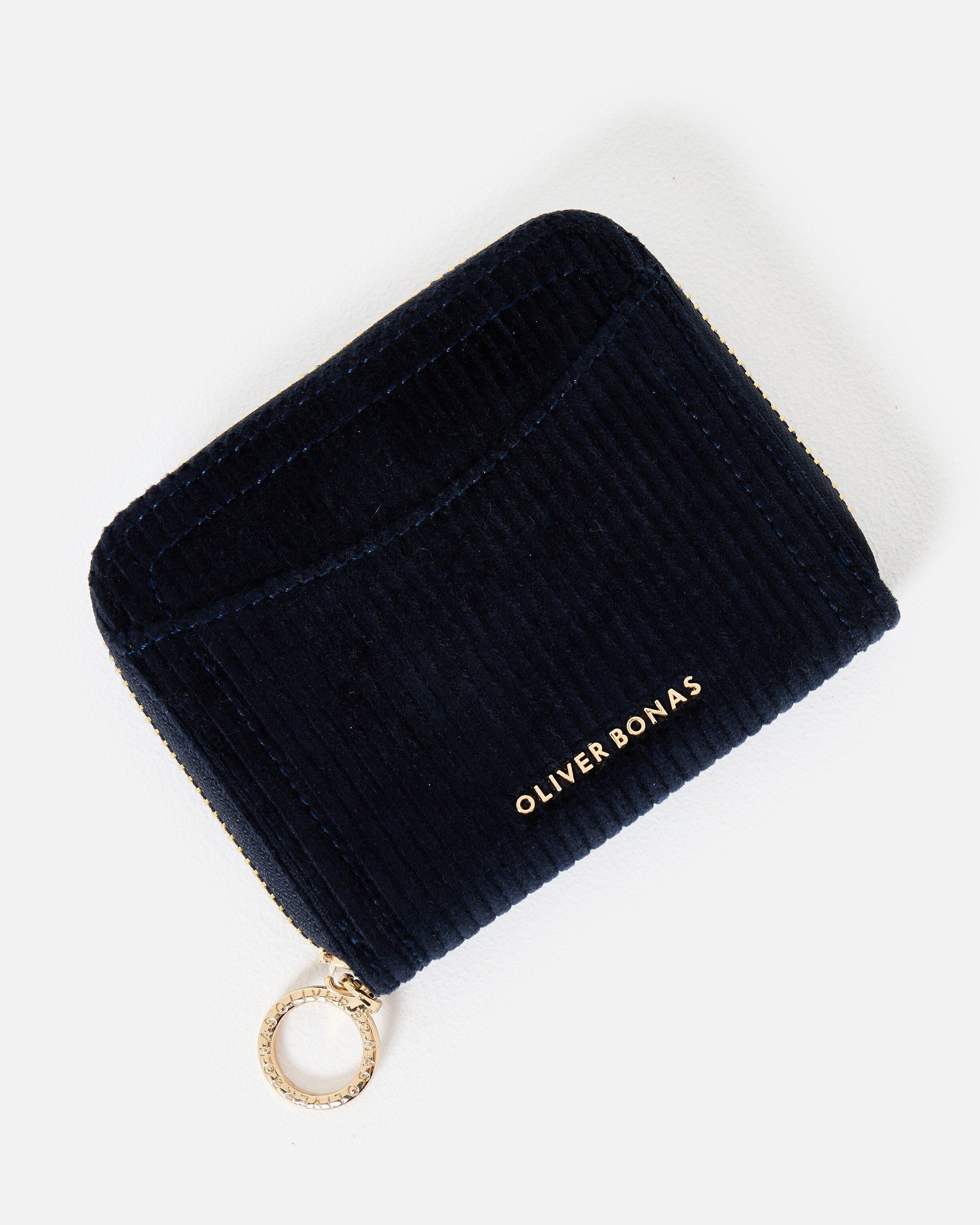 Lola Navy Blue Corduroy Zip Around Purse | Oliver Bonas