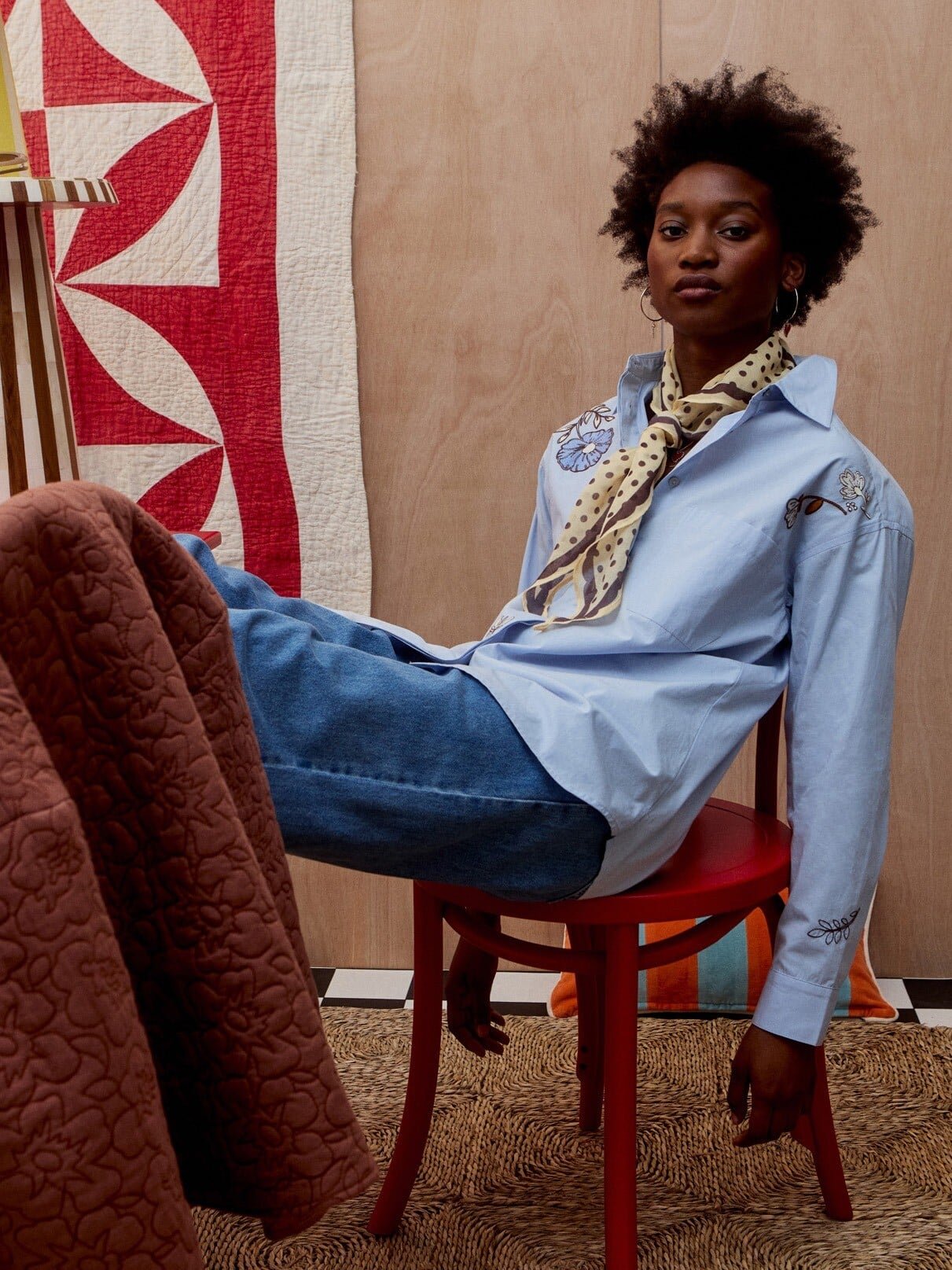 Light Blue Embroidered Wide Cuff Shirt | Oliver Bonas
