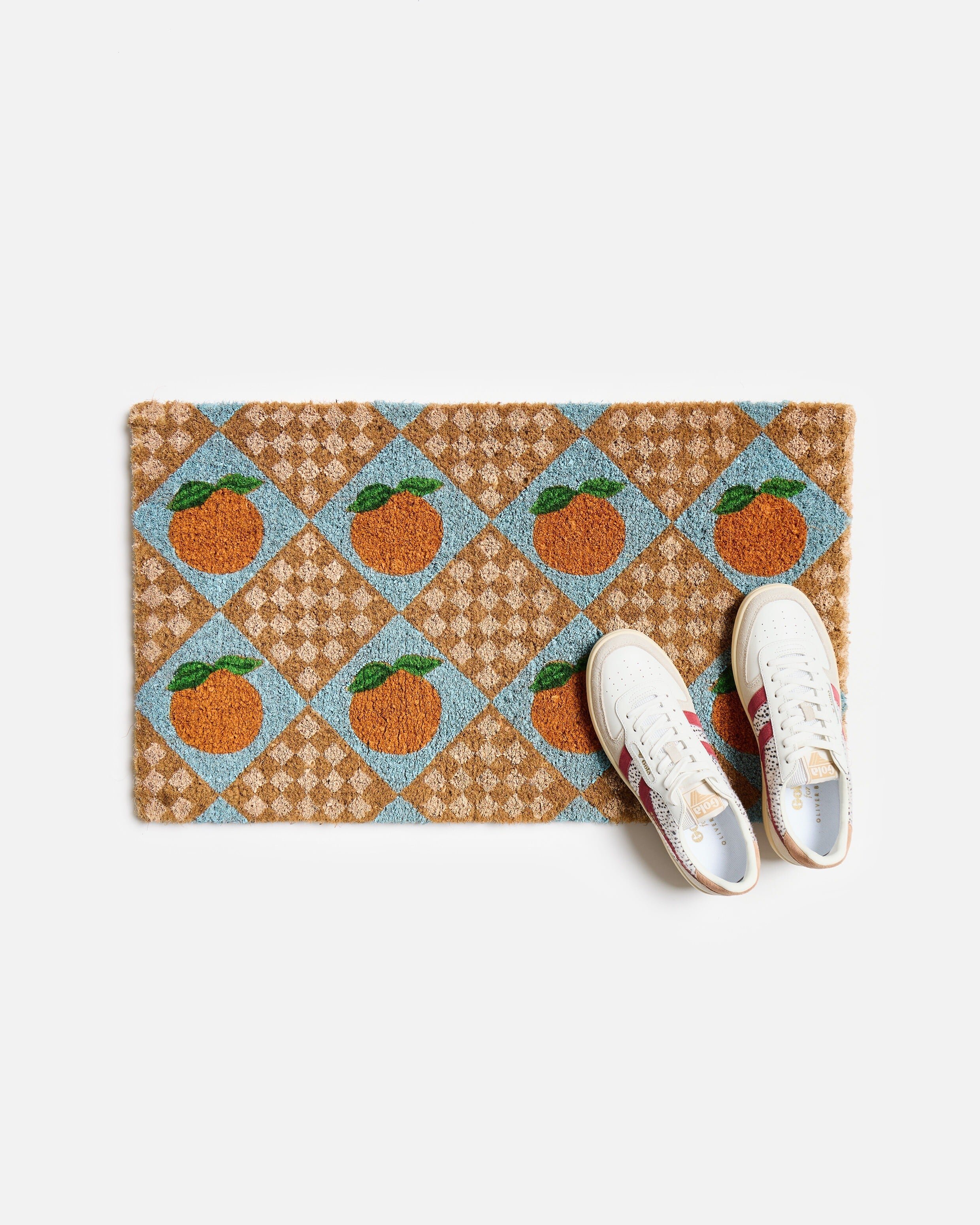 Orange Chequerboard Rectangular Doormat | Oliver Bonas