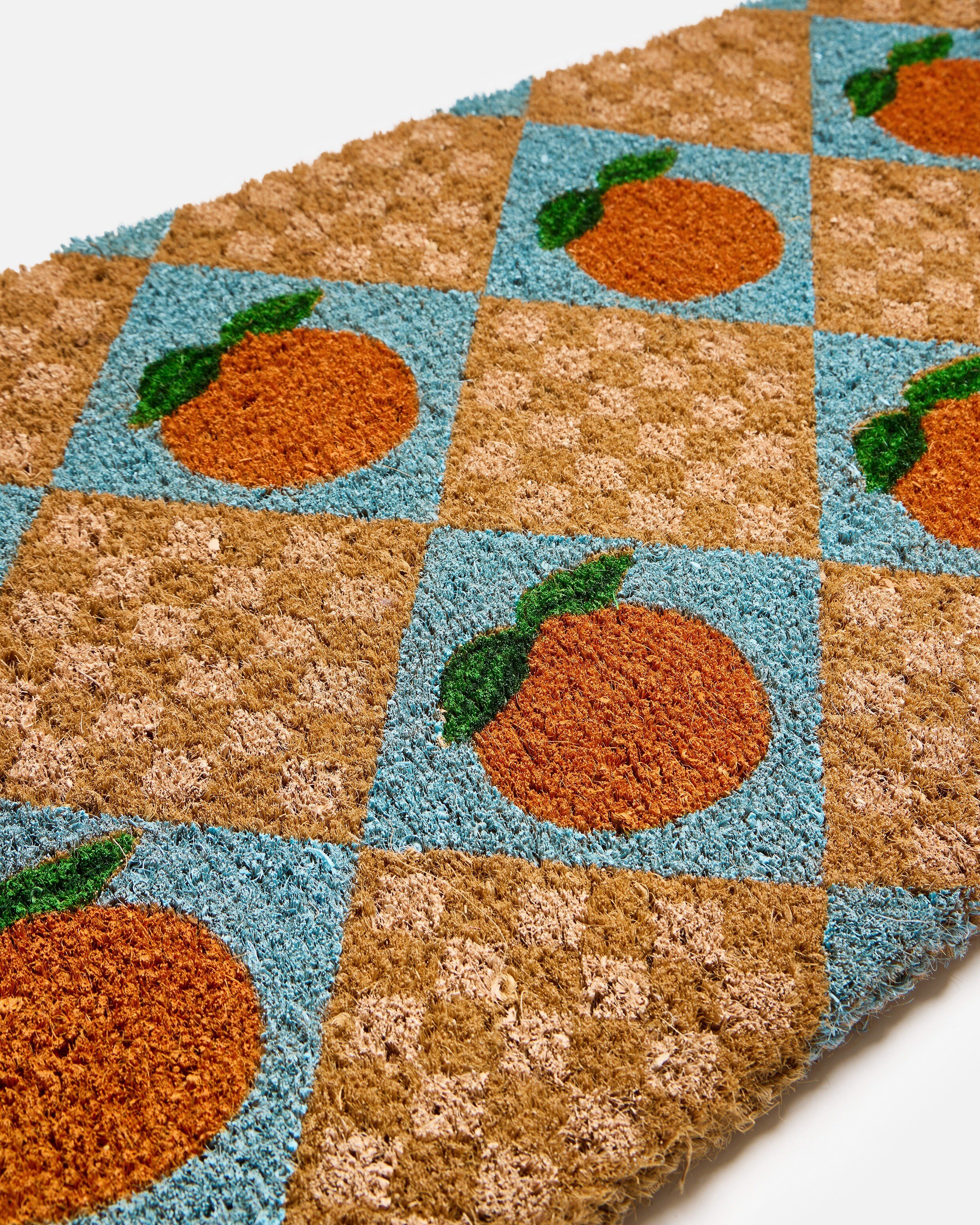 Orange Chequerboard Rectangular Doormat | Oliver Bonas