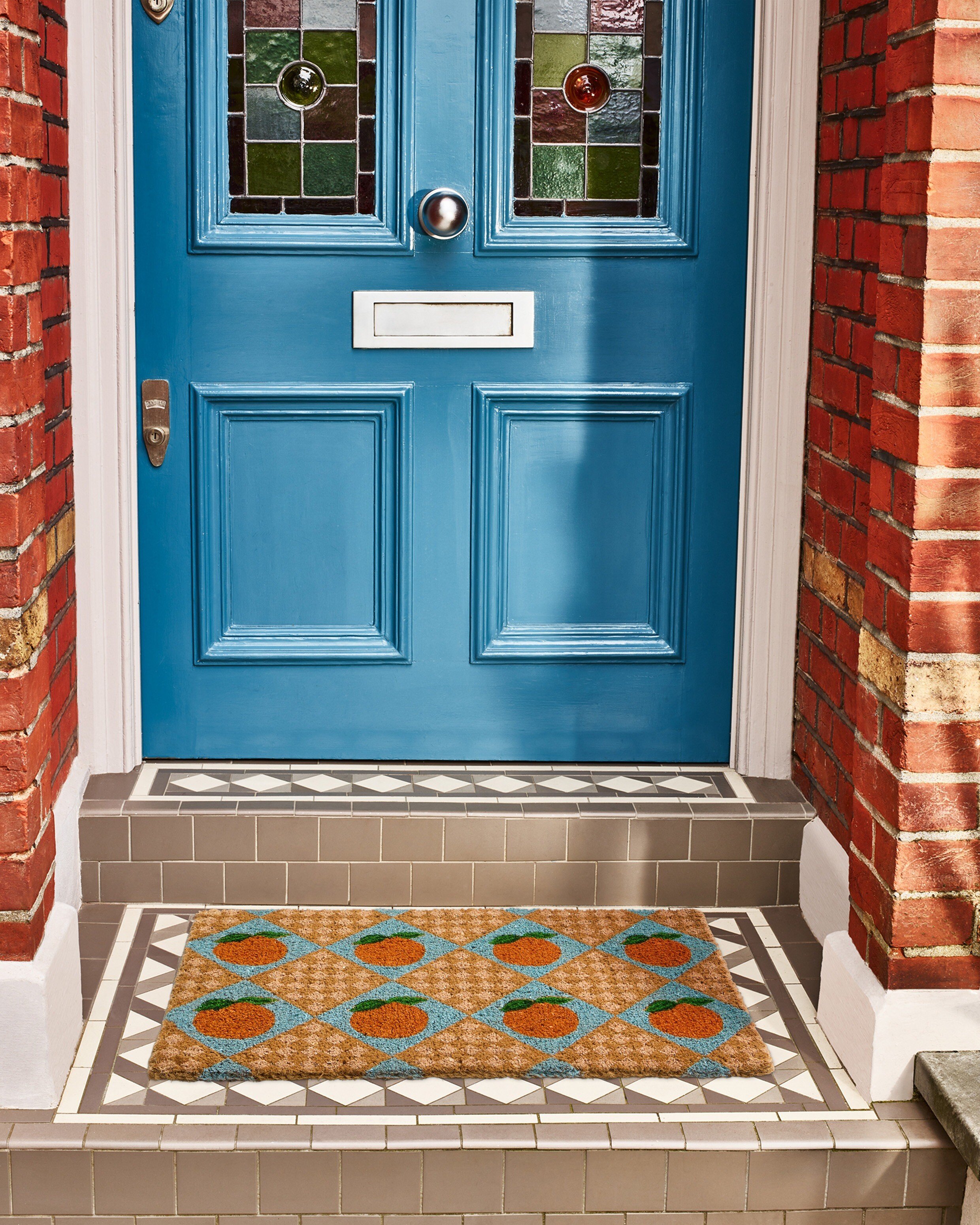 Orange Chequerboard Rectangular Doormat | Oliver Bonas