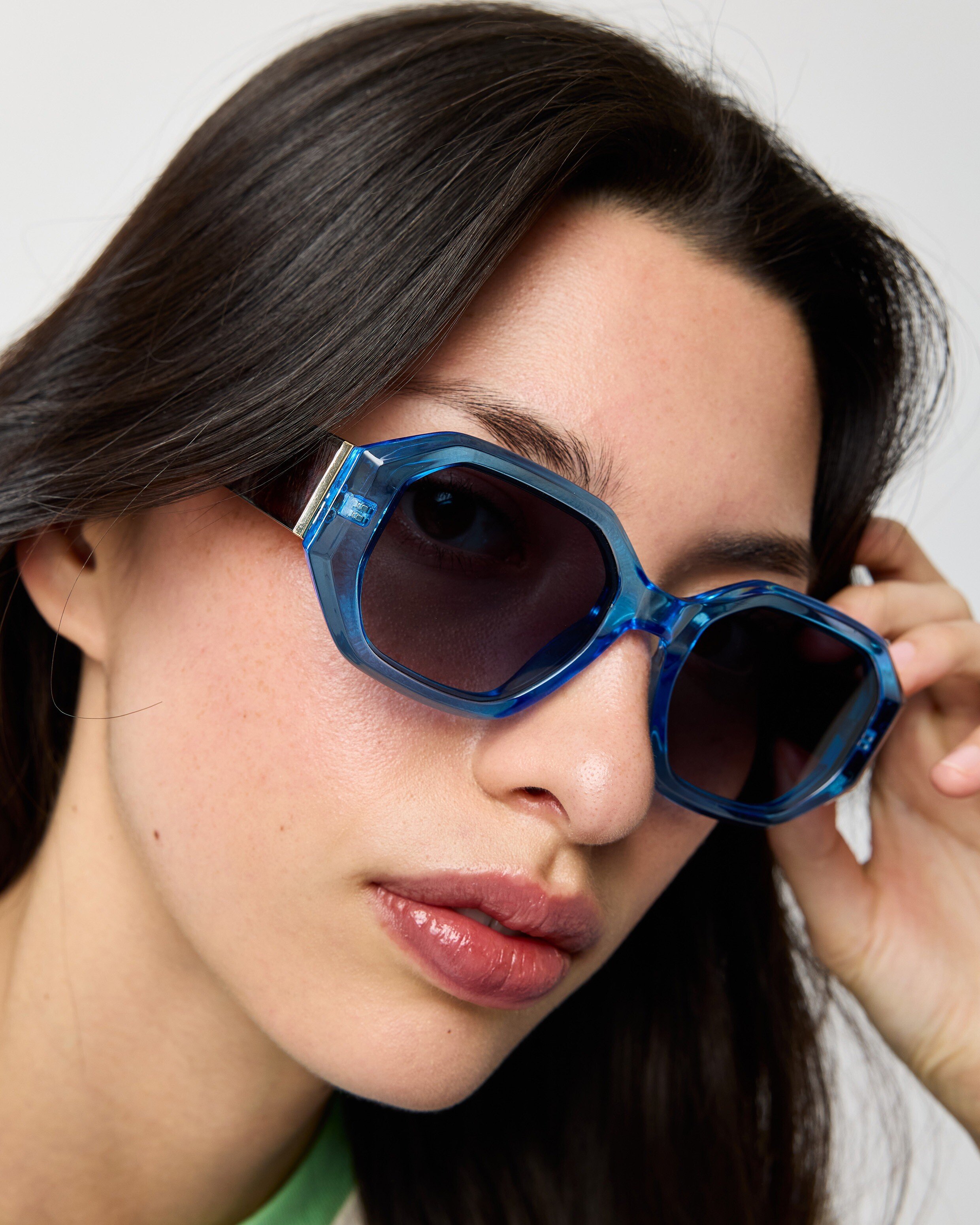 Blue Crystal & Faux Tortoiseshell Hexagonal Sunglasses | Oliver Bonas