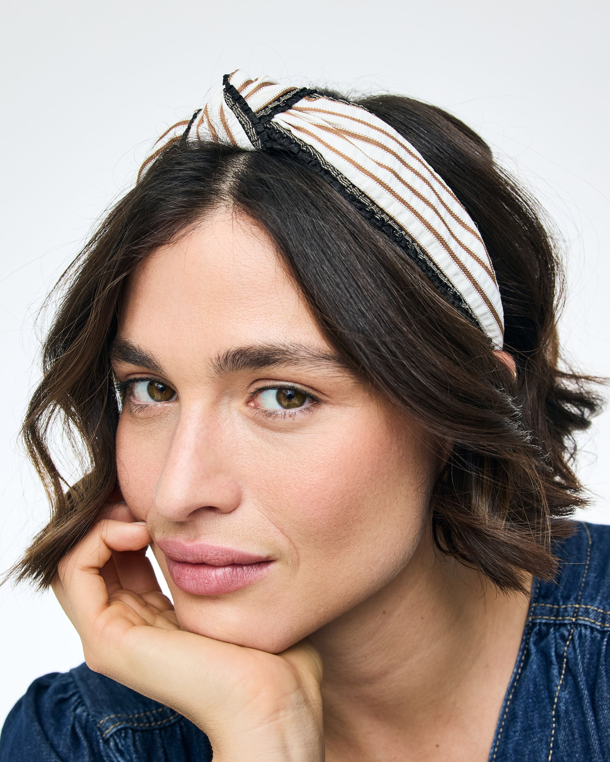 Lacey Stripe Frill Edge Knot Headband | Oliver Bonas