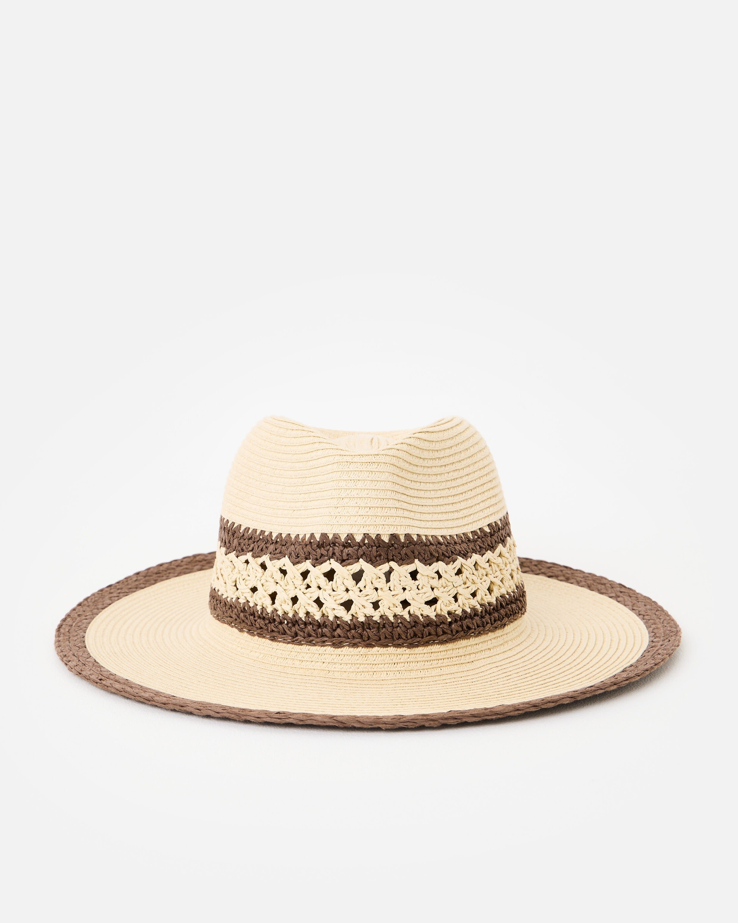 Cream & Brown Open Weave Fedora Hat | Oliver Bonas