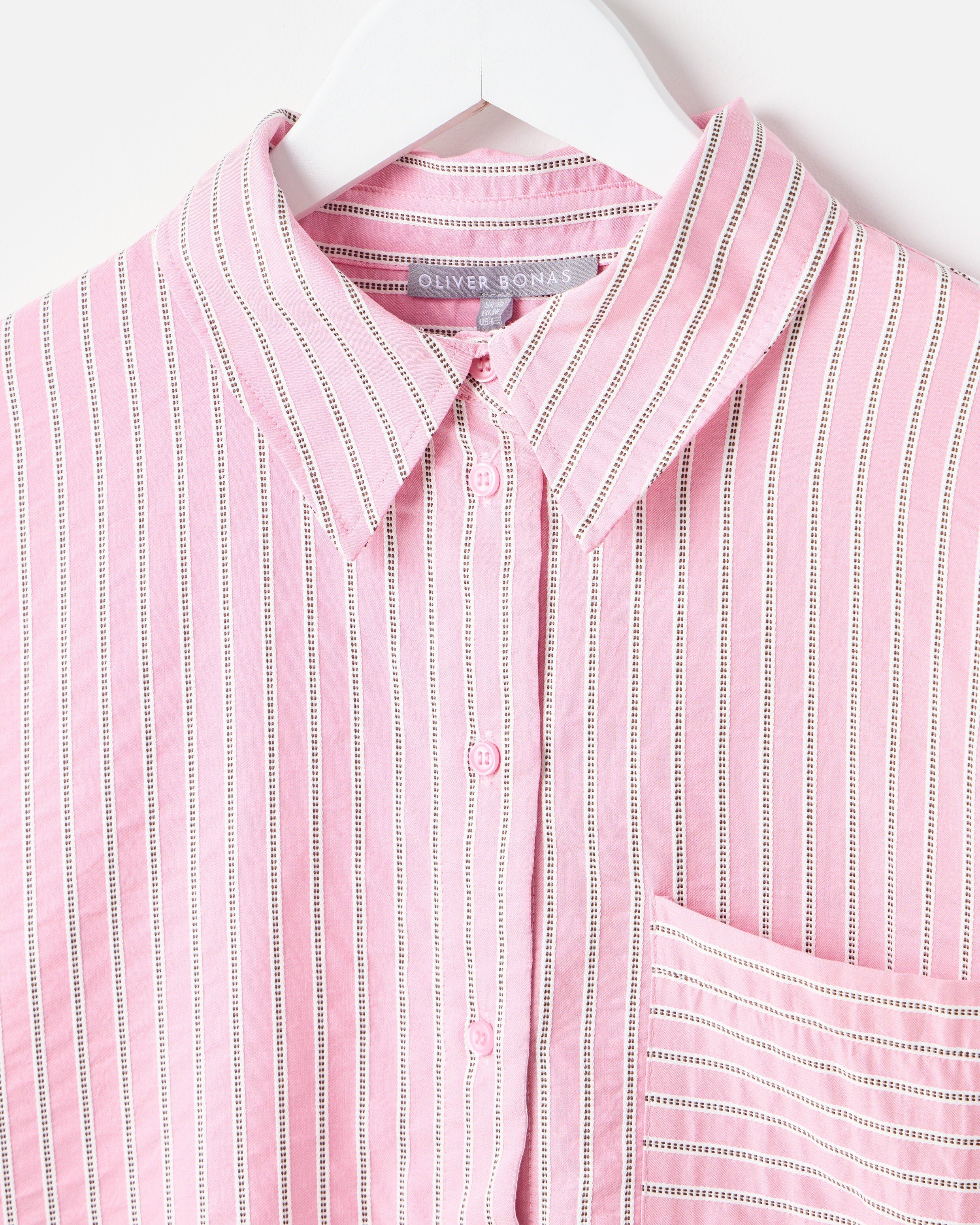 strapless open back dress Pink Bengal Stripe Cotton Shirt with Classic Collar & Two Button Cuff