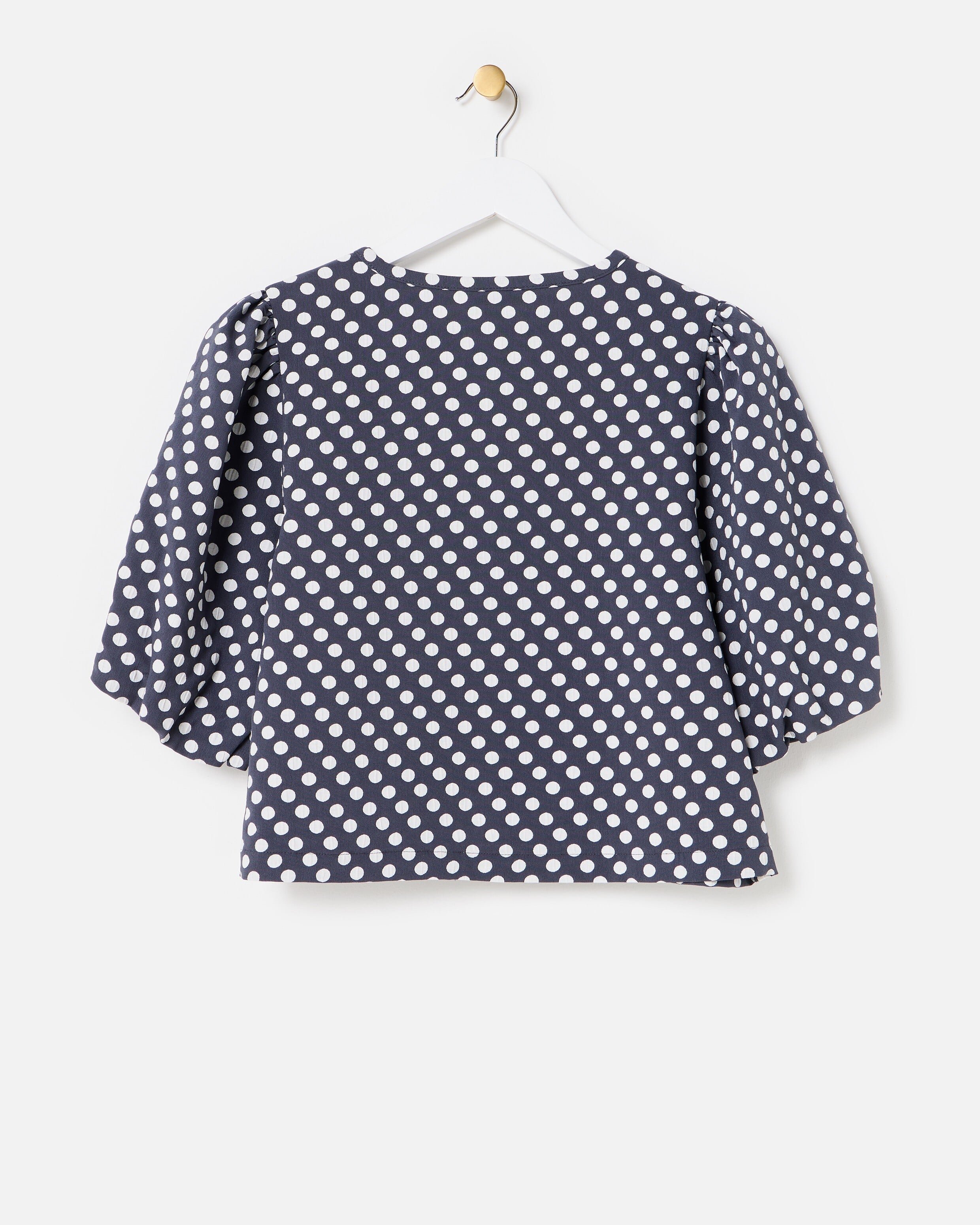 Monochrome Polka Dot Jacquard Puff Sleeve Top | Oliver Bonas Monochrome Polka Dot Jacquard Puff Sleeve Top | Oliver Bonas