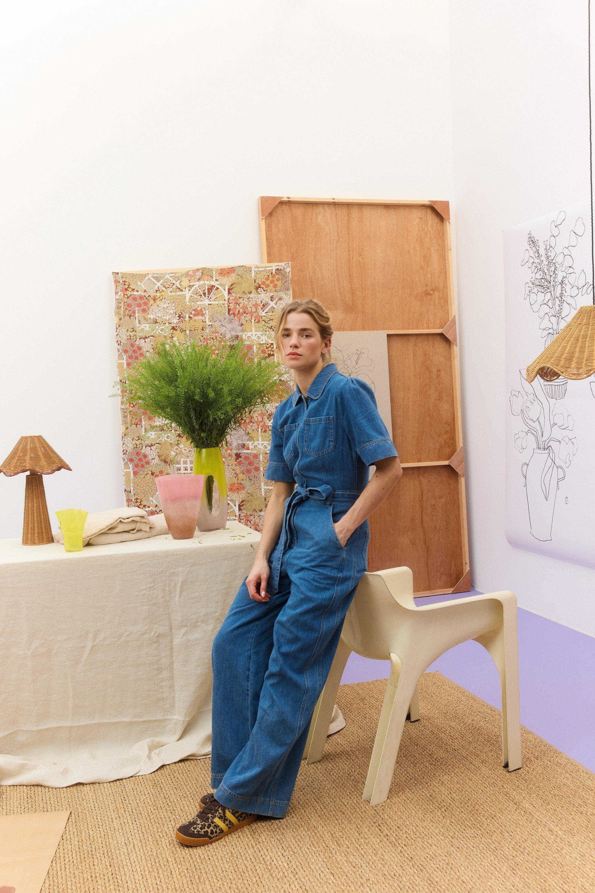 Blue Denim Zip Up Short Sleeve Jumpsuit | Oliver Bonas