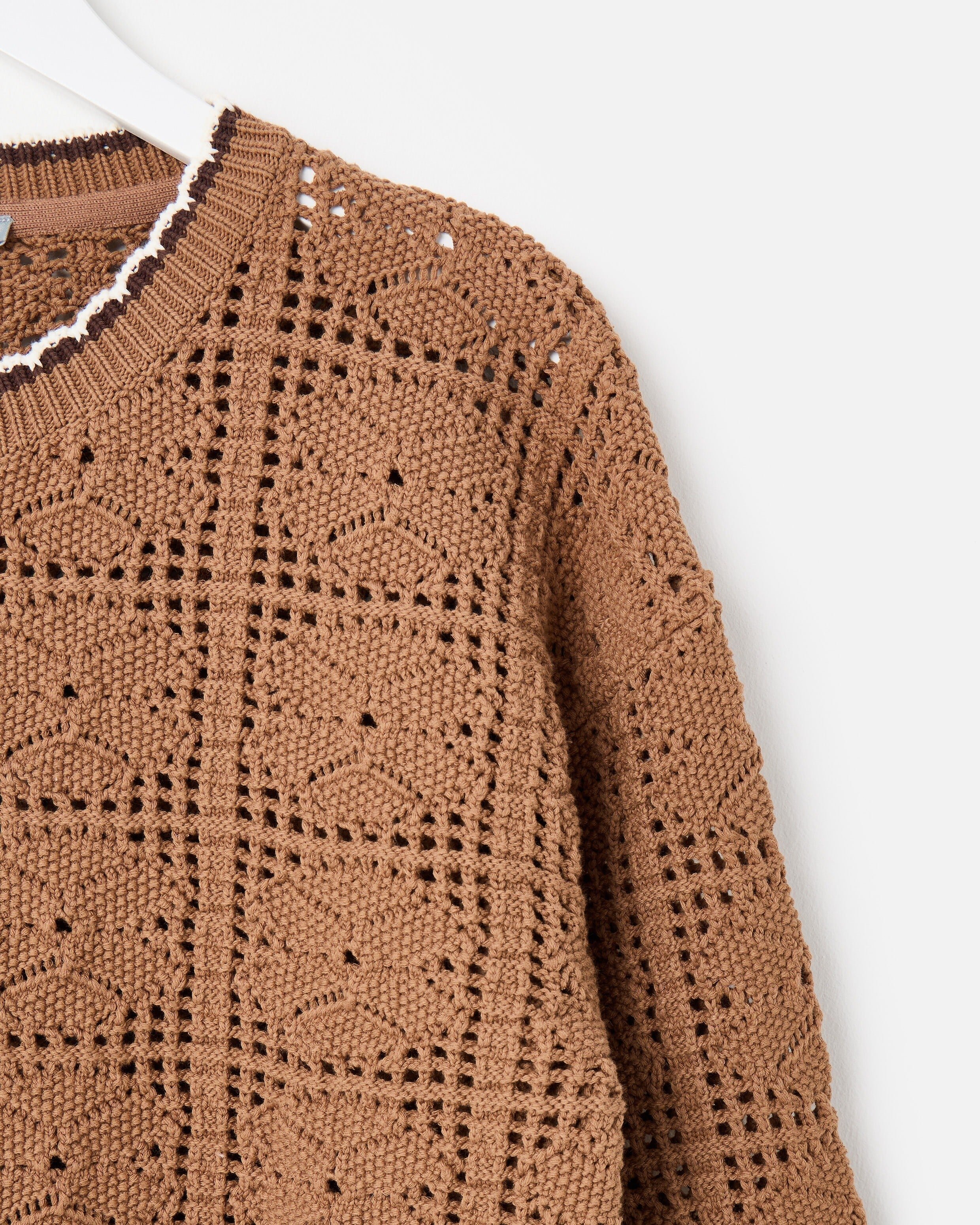 Mocha Brown Crochet Zip Up Bomber Jacket | Oliver Bonas