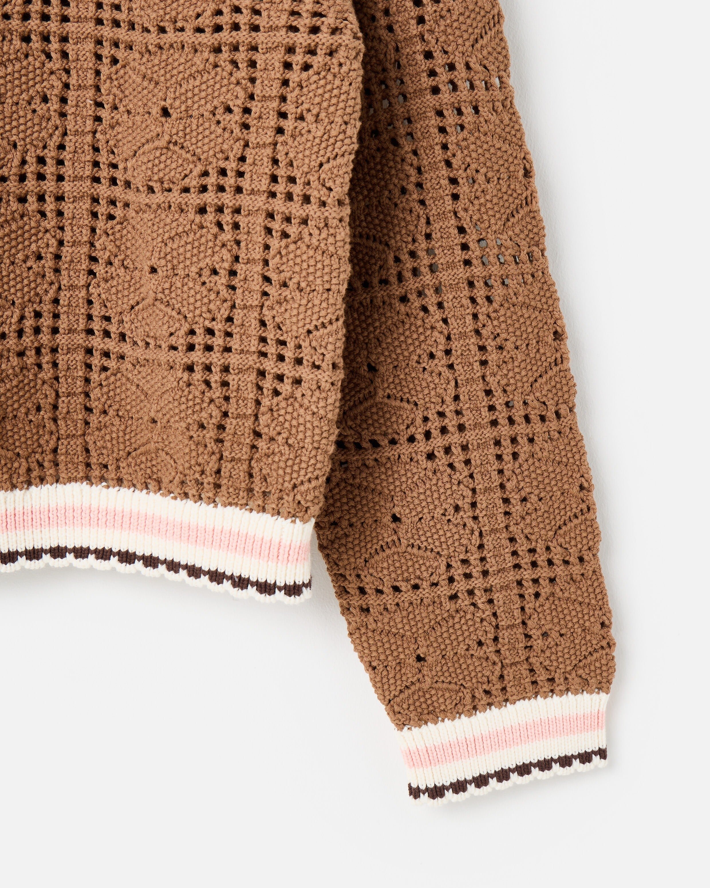 Mocha Brown Crochet Zip Up Bomber Jacket | Oliver Bonas