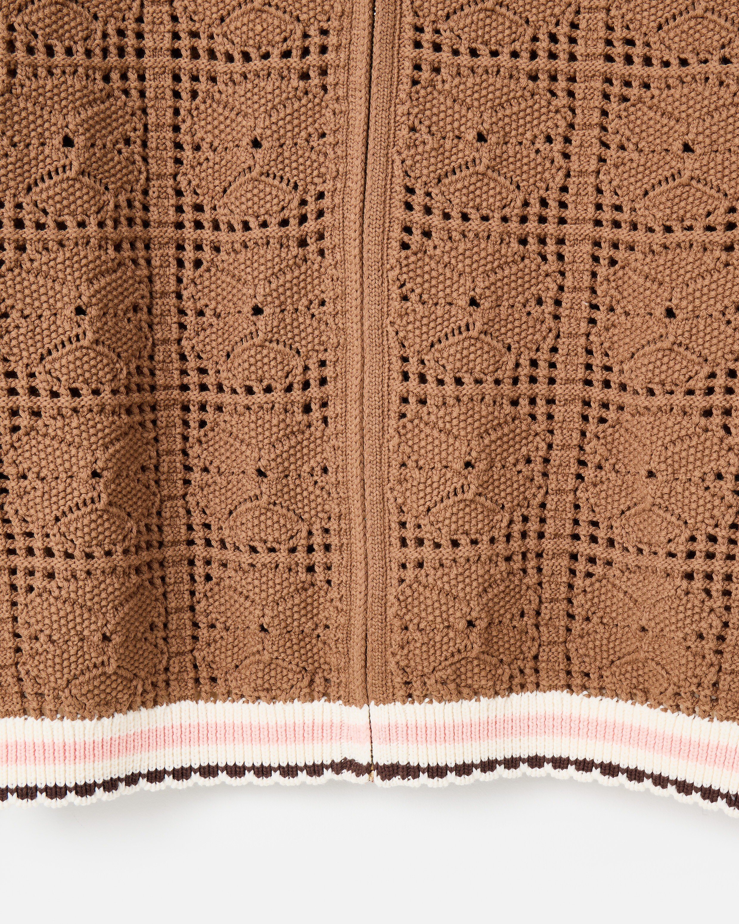 Mocha Brown Crochet Zip Up Bomber Jacket | Oliver Bonas