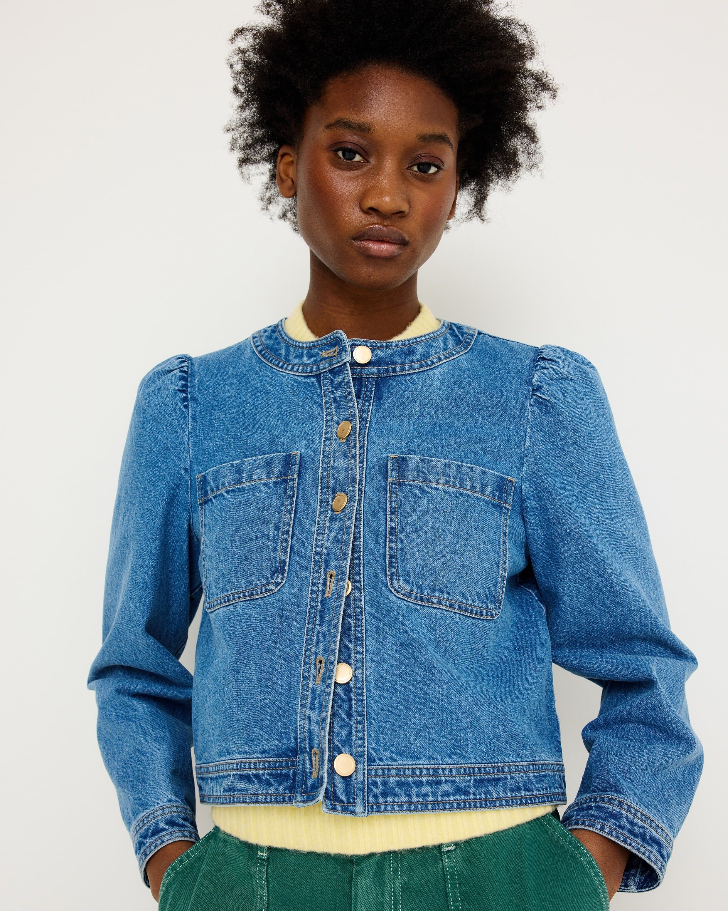 Blue Cropped Denim Jacket | Oliver Bonas