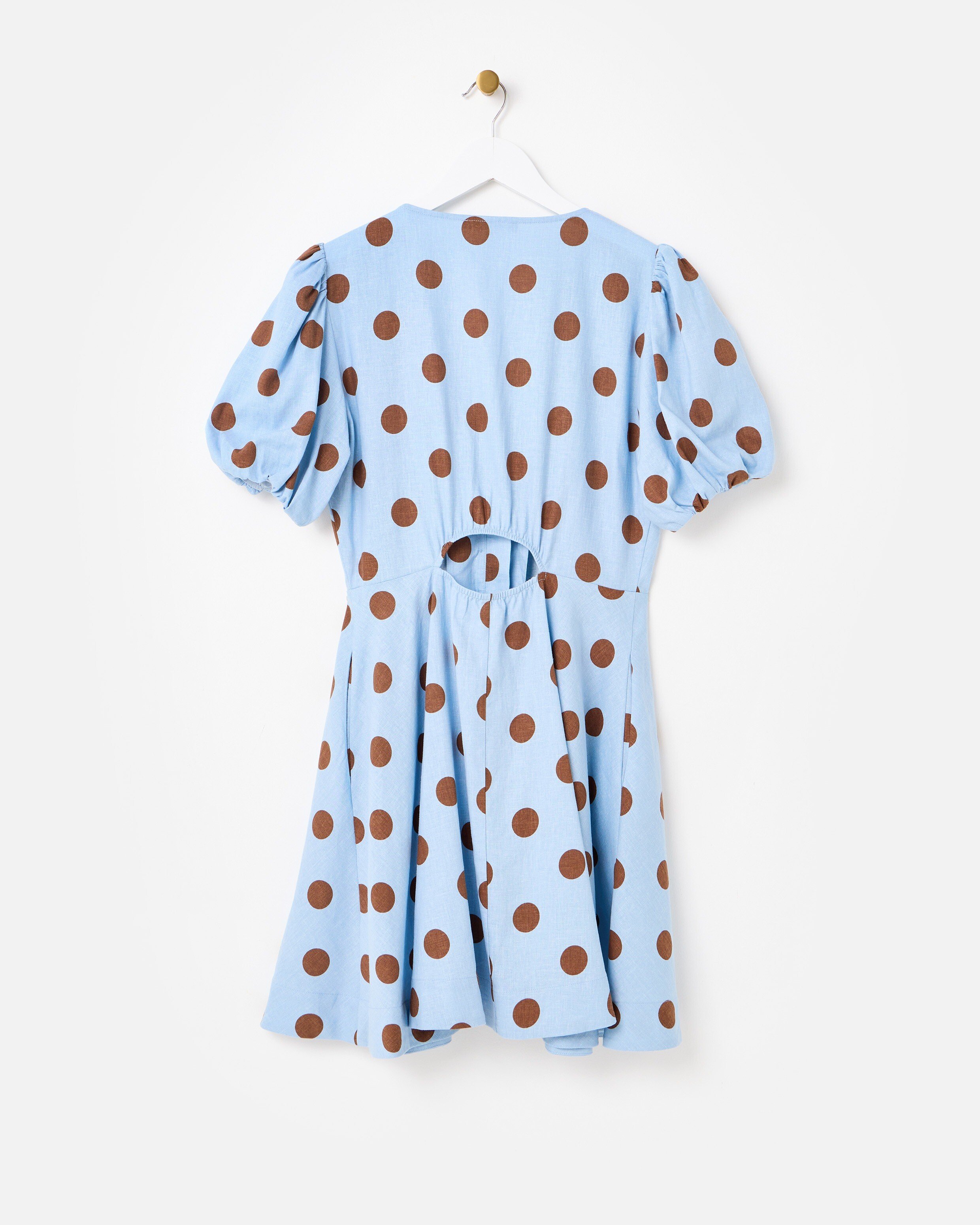 Light Blue & Brown Polka Dot Linen Blend Mini Dress | Oliver Bonas