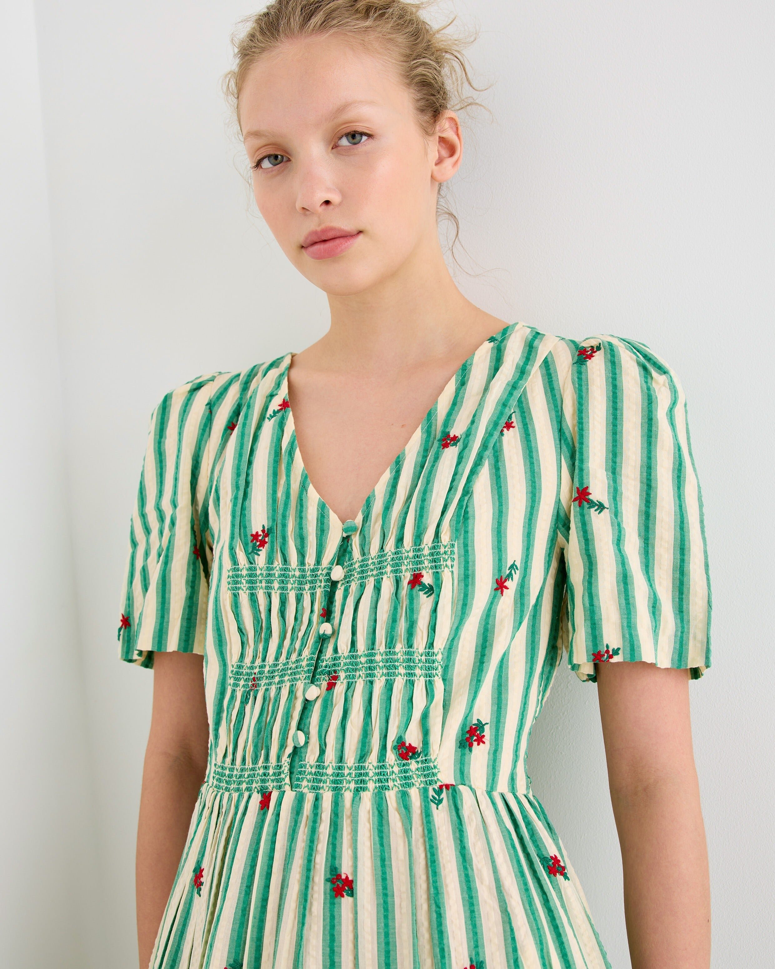 green and cream dress Tropical Print Dress
