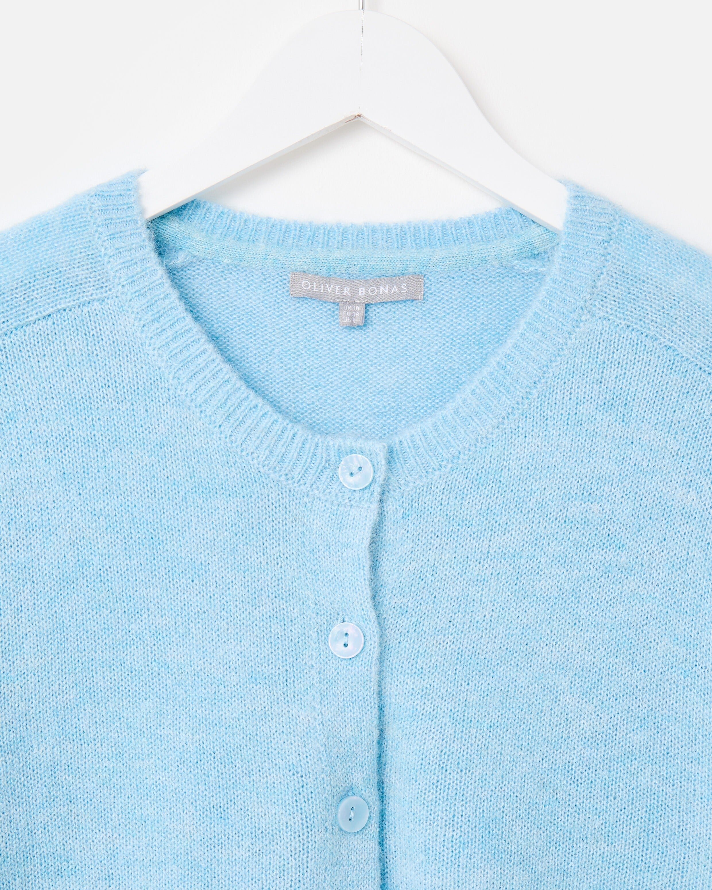 Blue Button Up 3/4 Sleeve Knitted Cardigan | Oliver Bonas
