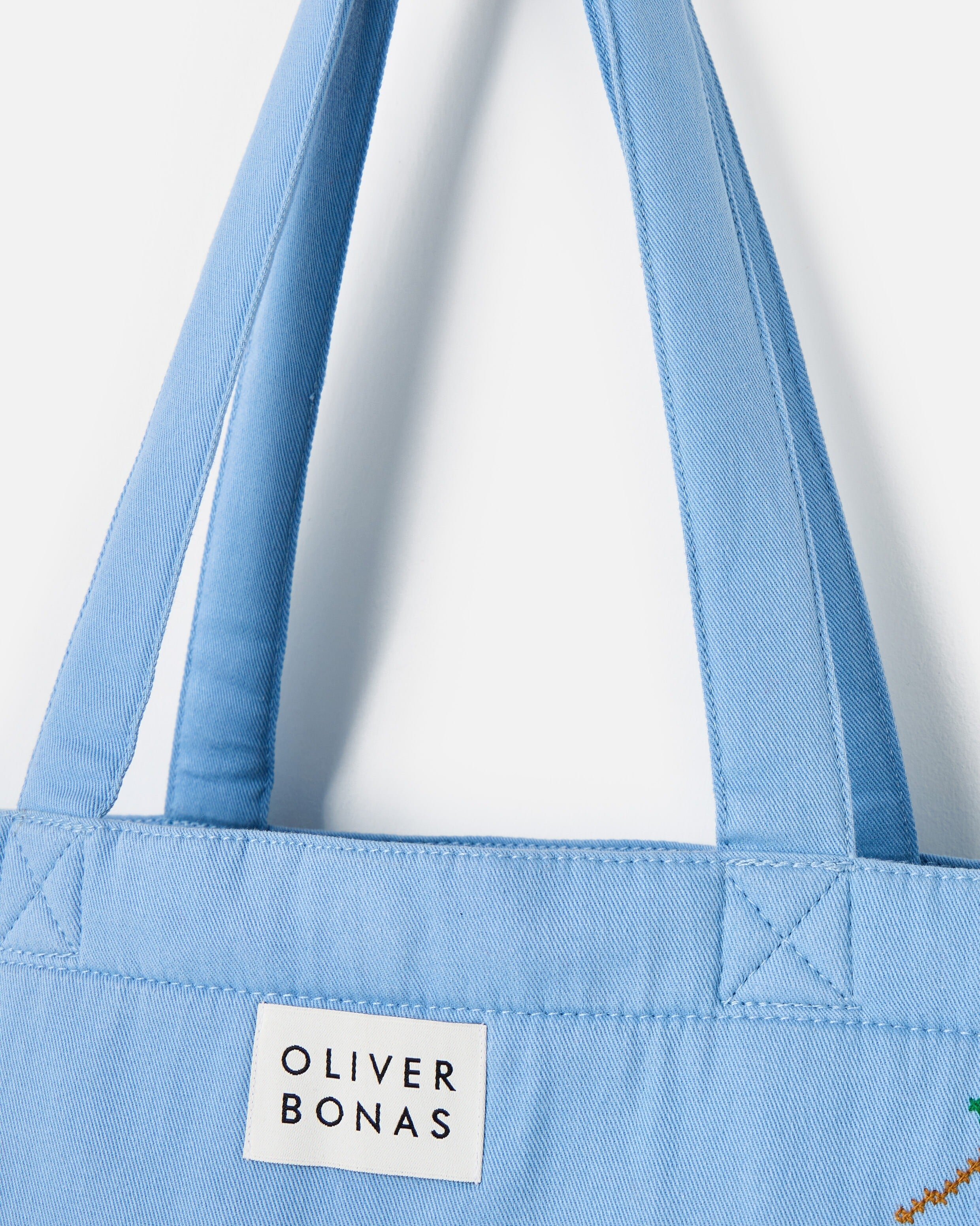 Light Blue Strawberry Cross Stitch Tote Shopper Bag | Oliver Bonas