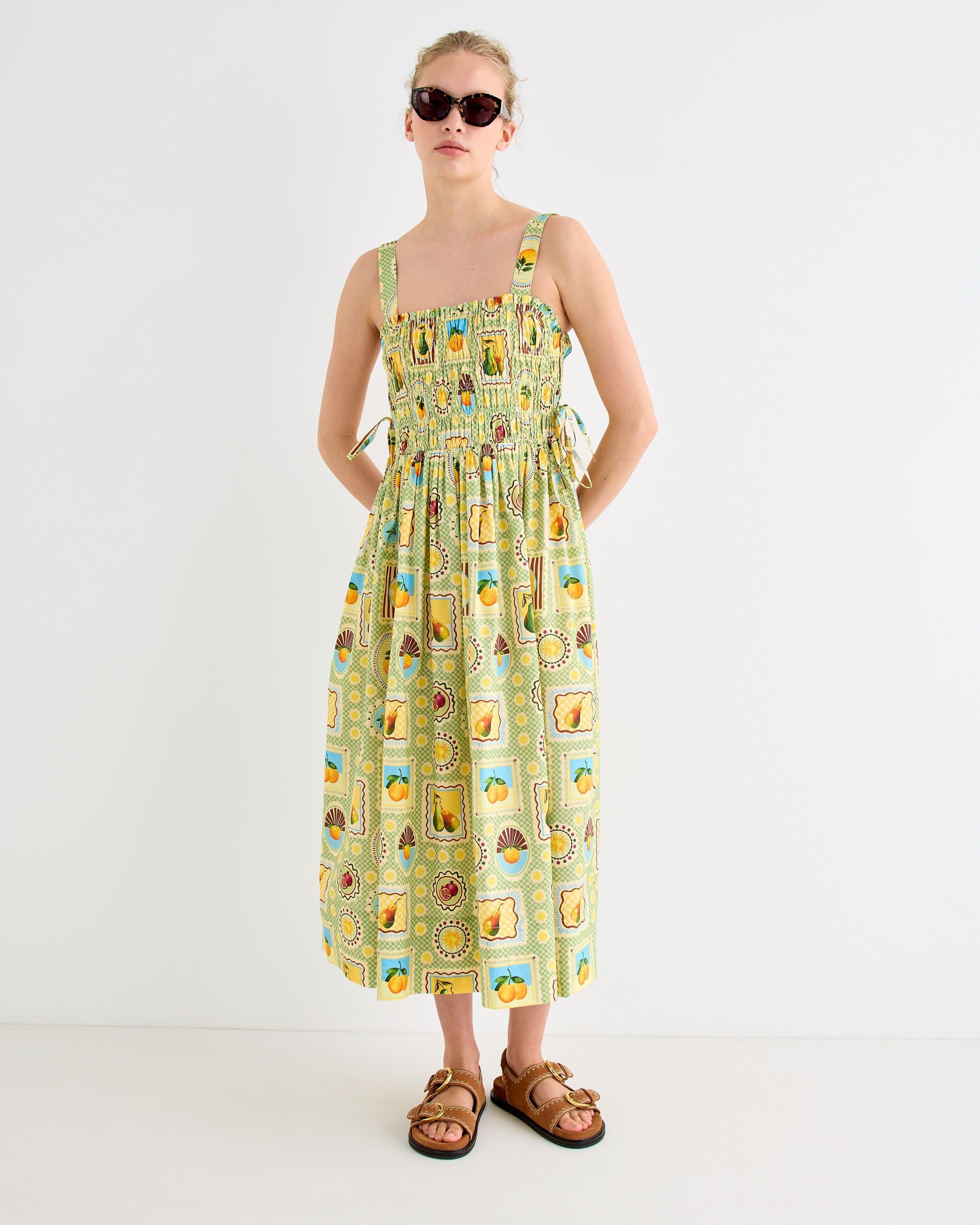 knee length dresses for ladies Green Floral Print Strappy Smock Midi Dress – AX Paris