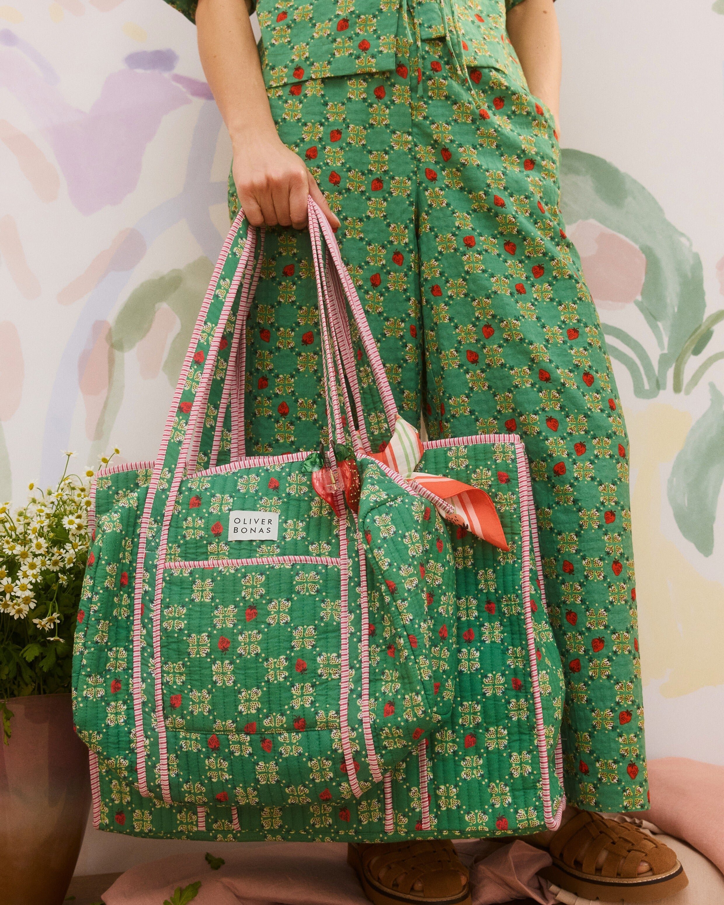 Green Strawberry Quilted Duffle Bag | Oliver Bonas