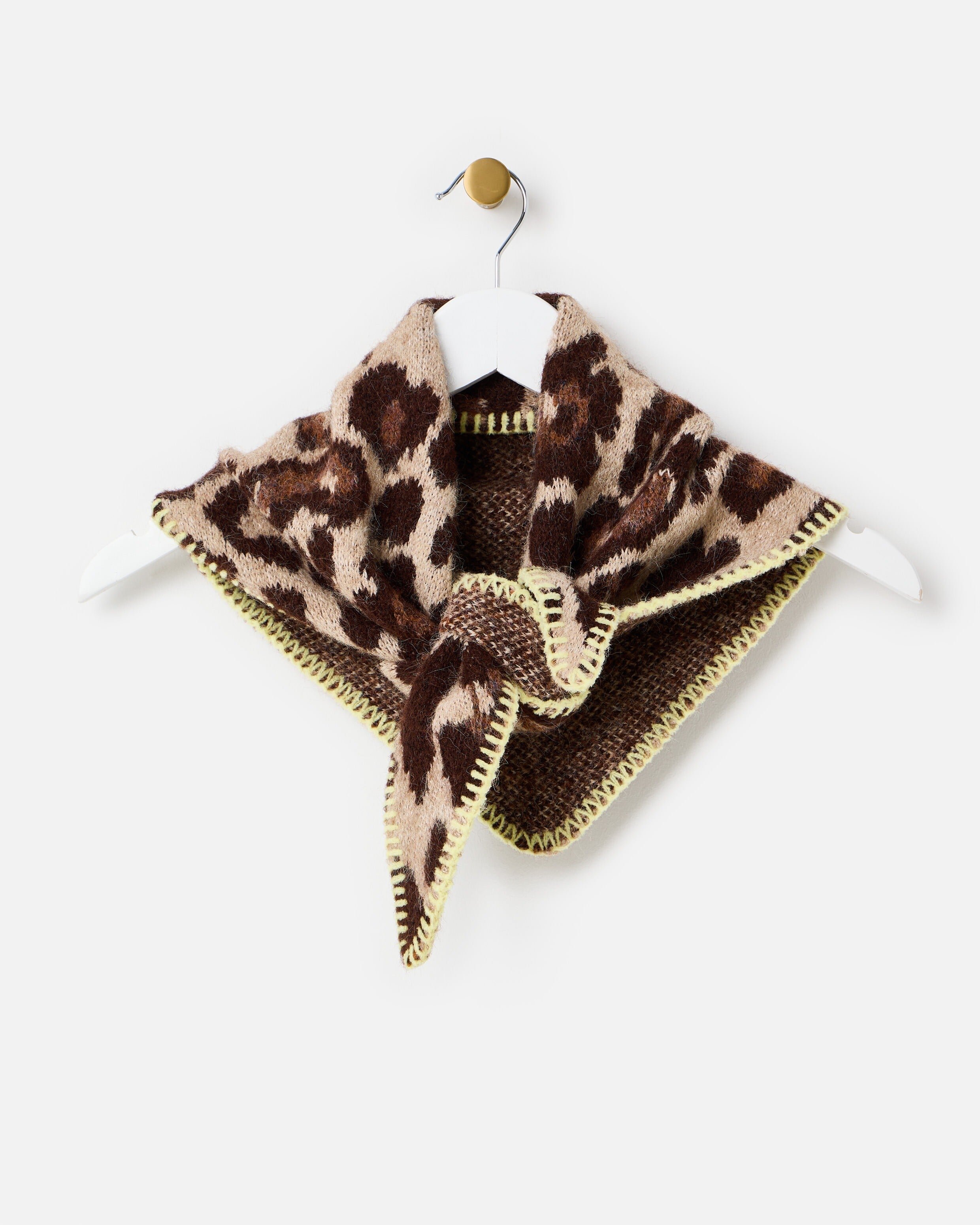 Brown Leopard Print & Yellow Knitted Triangle Scarf | Oliver Bonas
