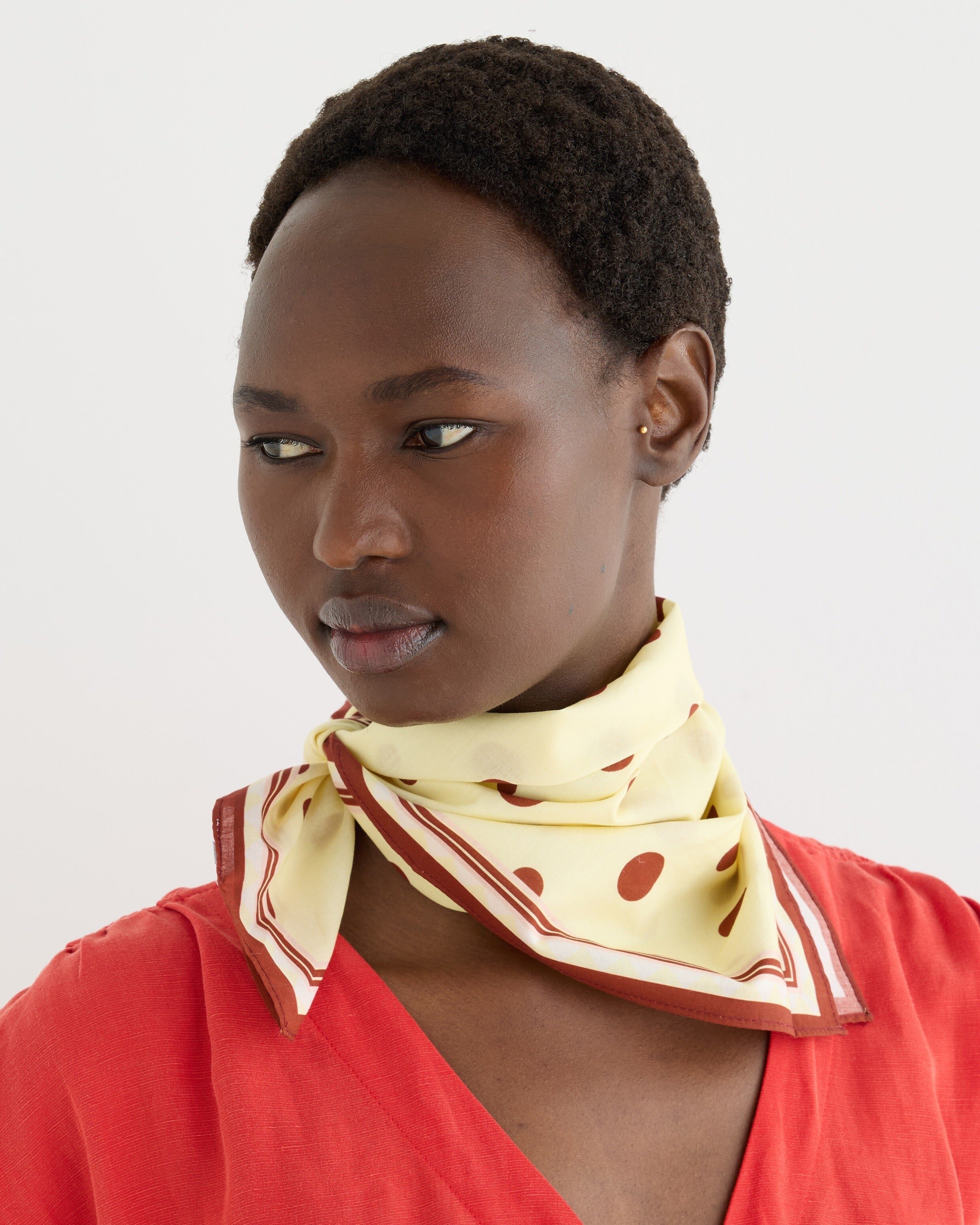 Butter Yellow & Brown Polka Dot Cotton Square Scarf | Oliver Bonas