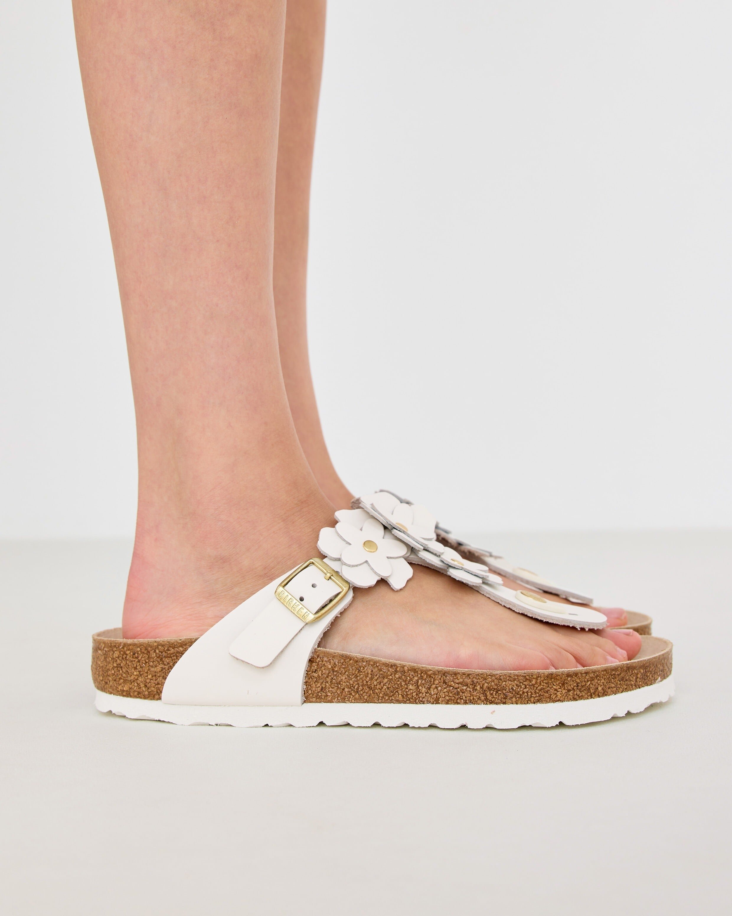 Birkenstock Gizeh White Flower Embellishment Leather Sandals