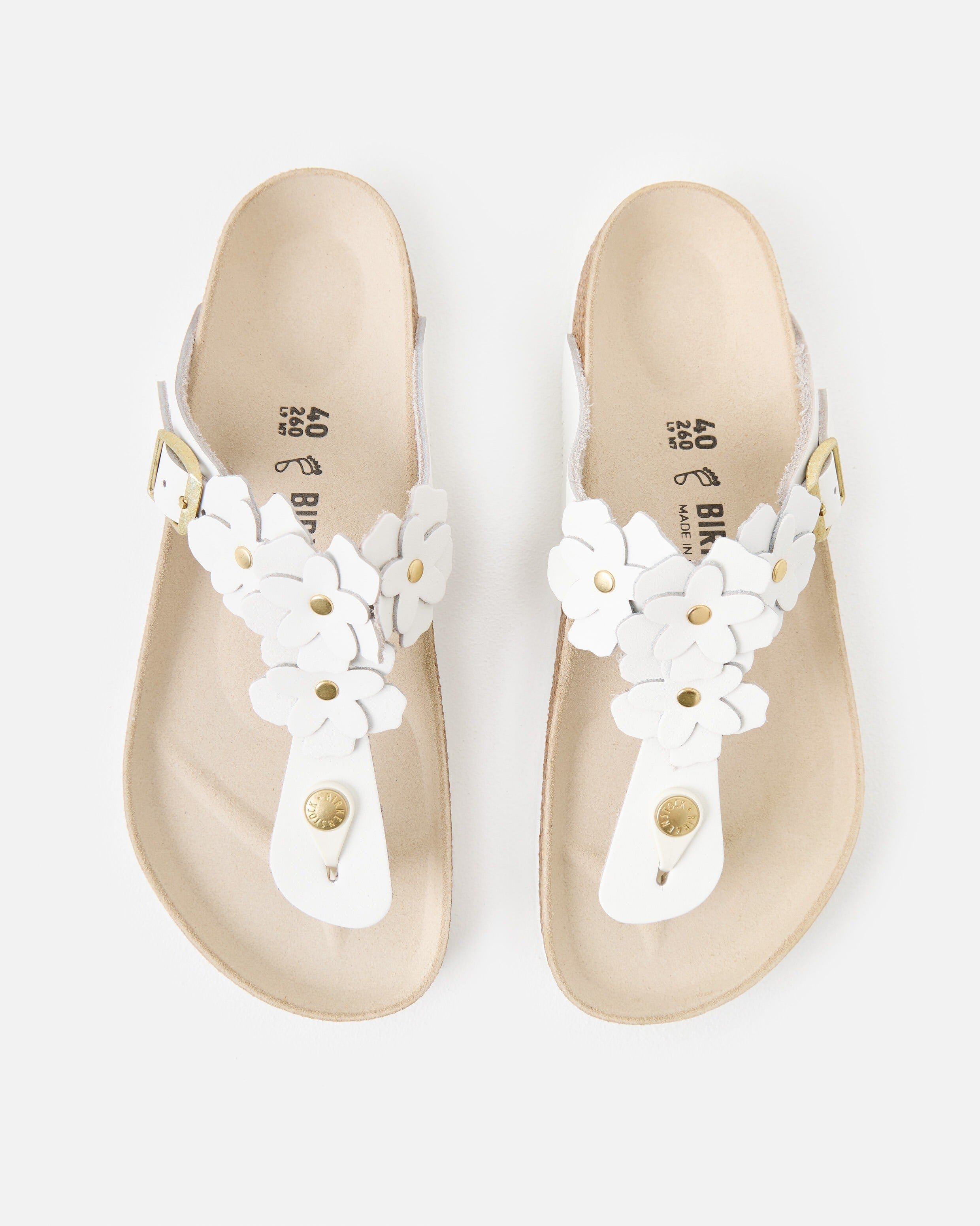 新品　BIRKENSTOCK GIZEH フラワー サンダル ホワイト 38 Birkenstock Gizeh White Flower Embellishment Leather Sandals