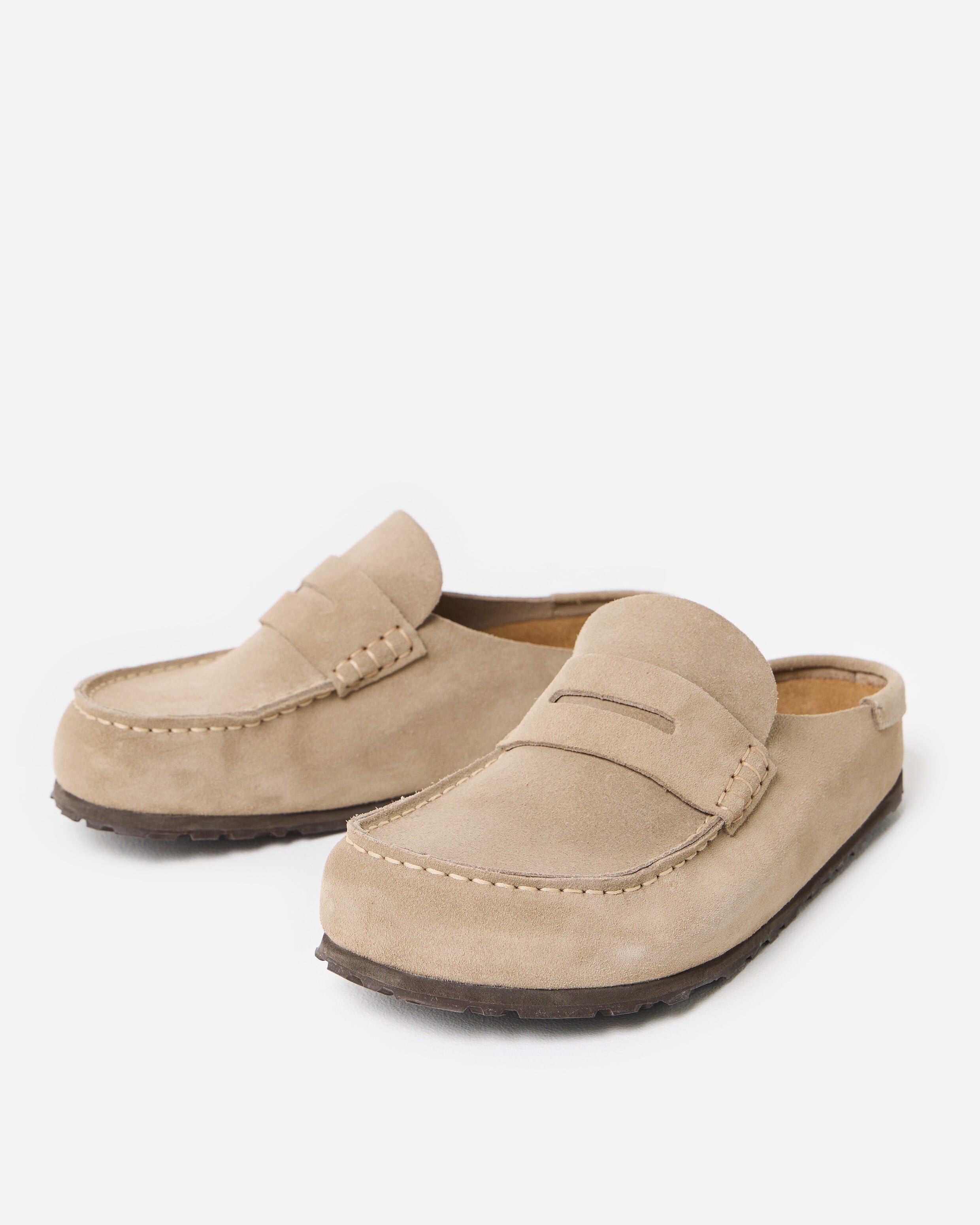 Birkenstock Naples Taupe Wrapped Suede Clogs | Oliver Bonas