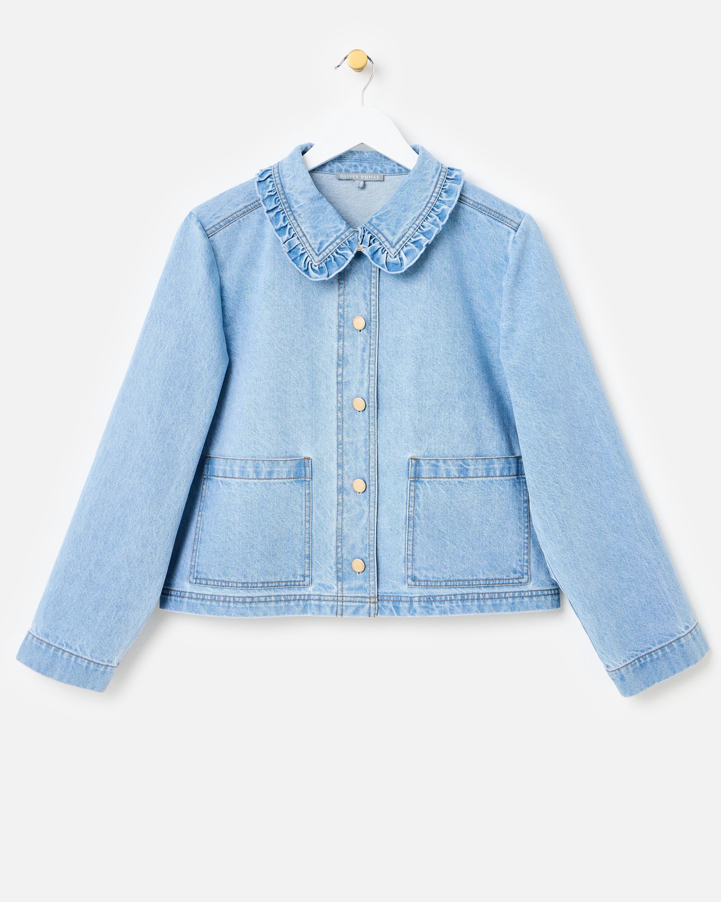Light Blue Frill Collar Denim Jacket | Oliver Bonas