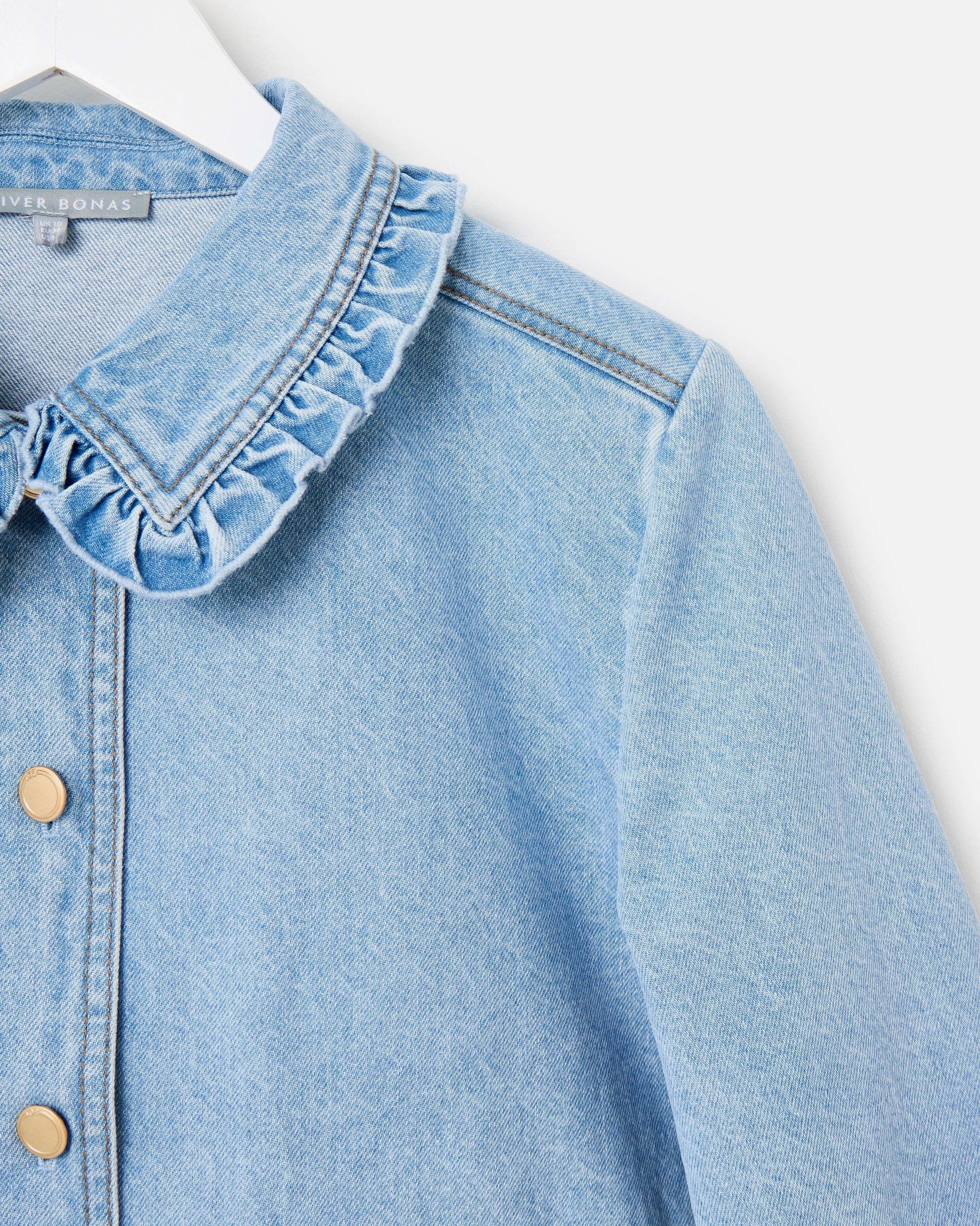 Light Blue Frill Collar Denim Jacket | Oliver Bonas