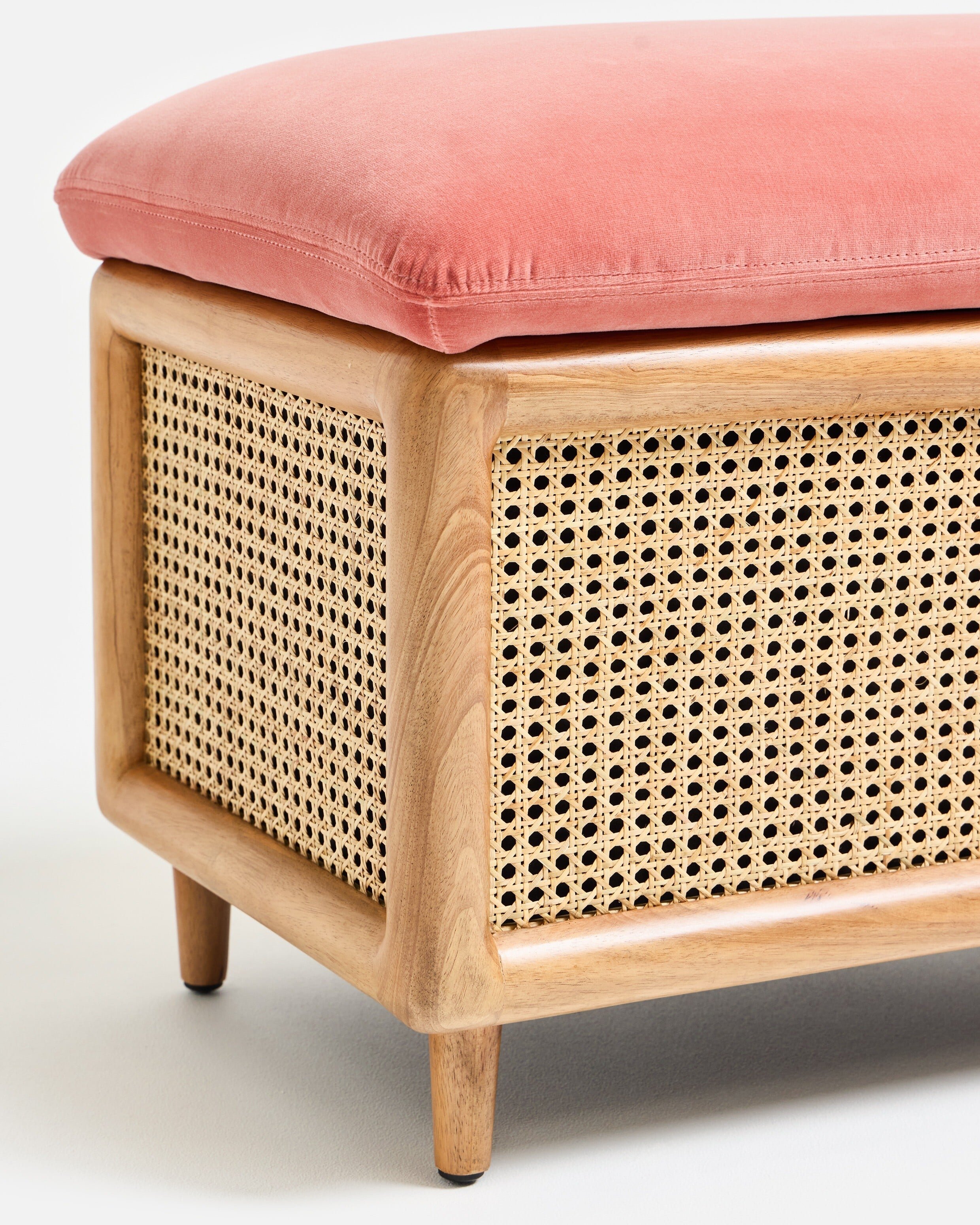 Loha Rose Velvet & Rattan Ottoman | Oliver Bonas