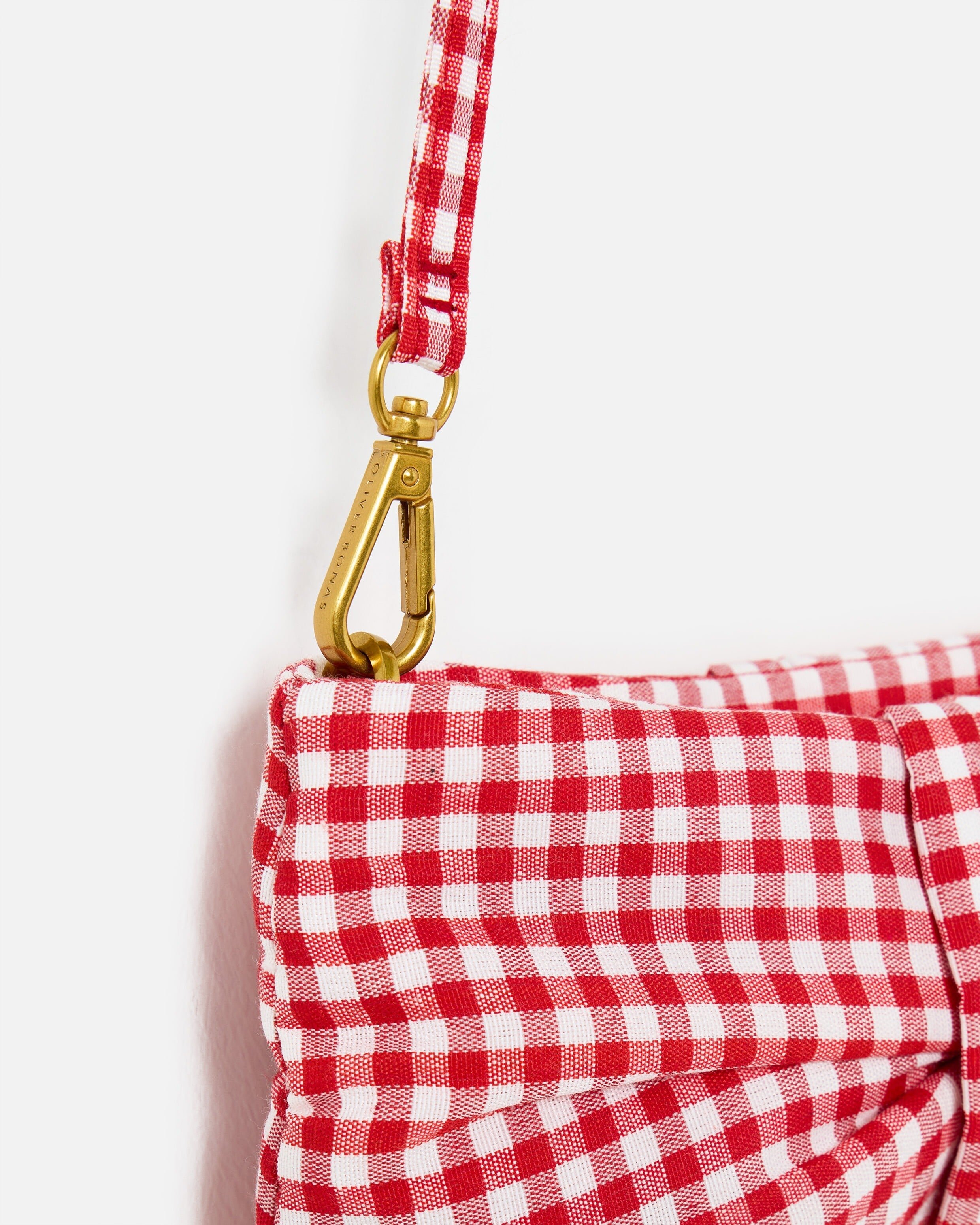 Tina Red Gingham Bow Clutch Bag | Oliver Bonas