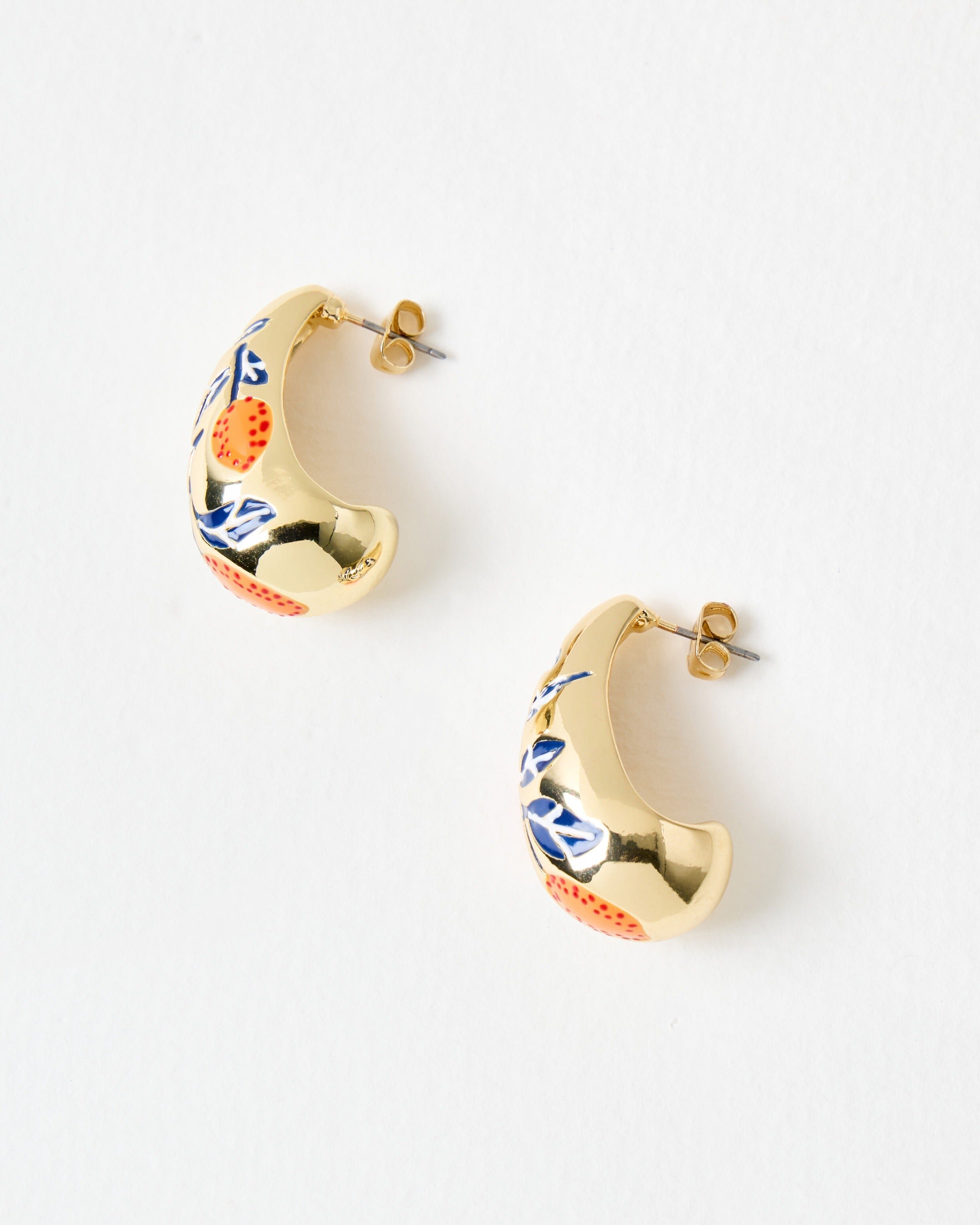 Rina Enamel Inlay Gold Tone Teardrop Stud Earrings | Oliver Bonas