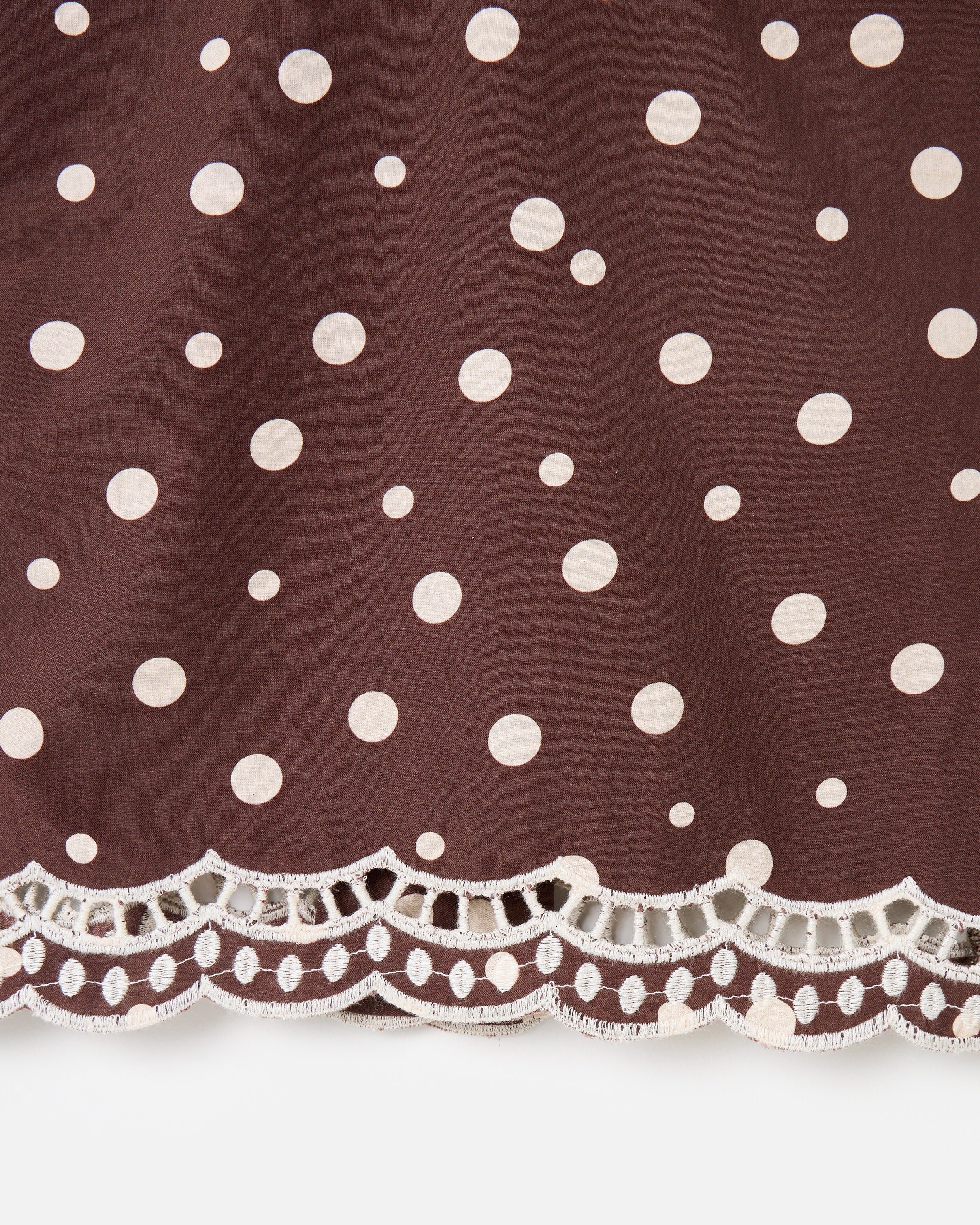 Chocolate Brown Polka Dot Scalloped Broderie Top | Oliver Bonas