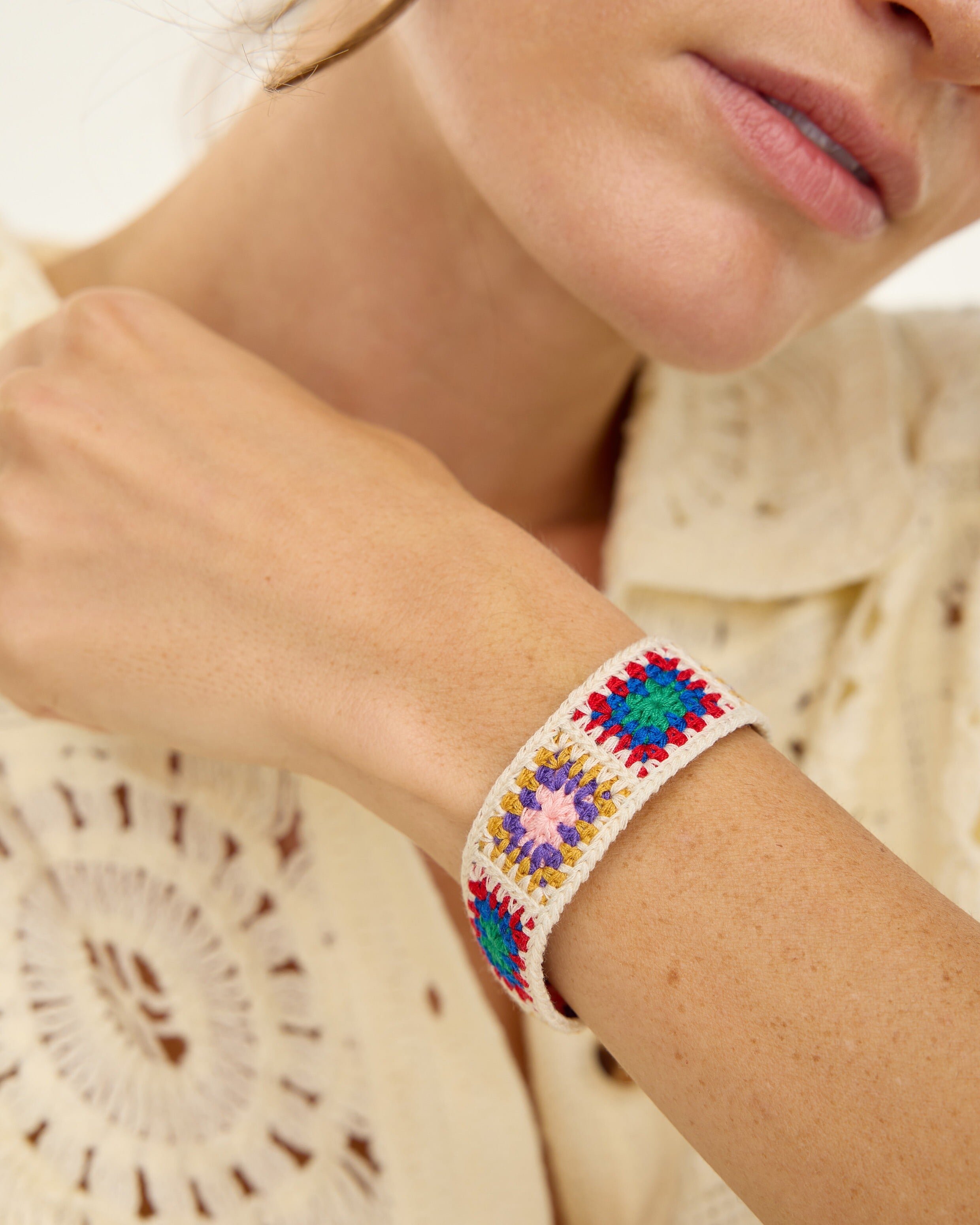Gemma Pink & Green Crochet Bracelet | Oliver Bonas