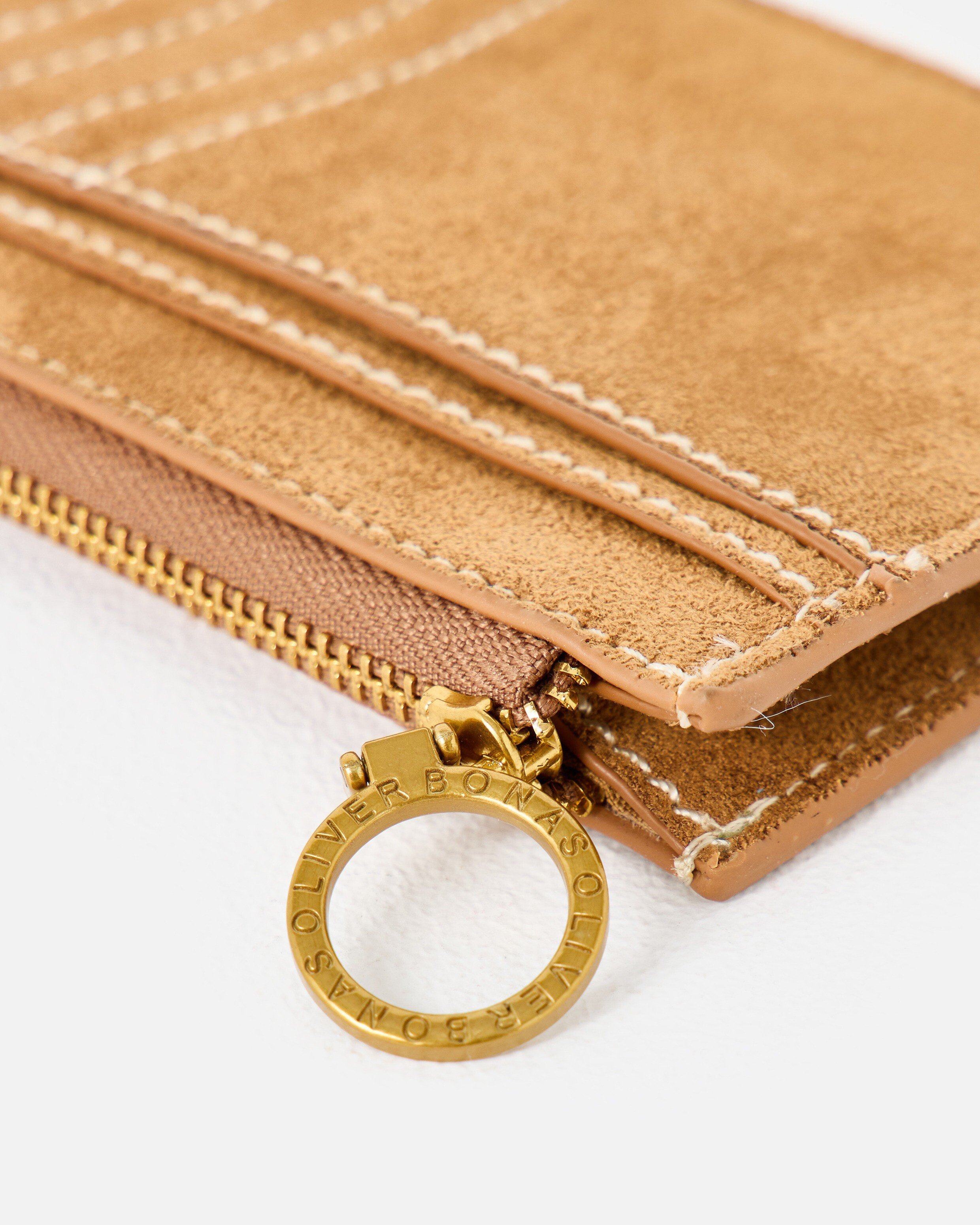 Rowan Tan Faux Suede Zipped Card Holder | Oliver Bonas