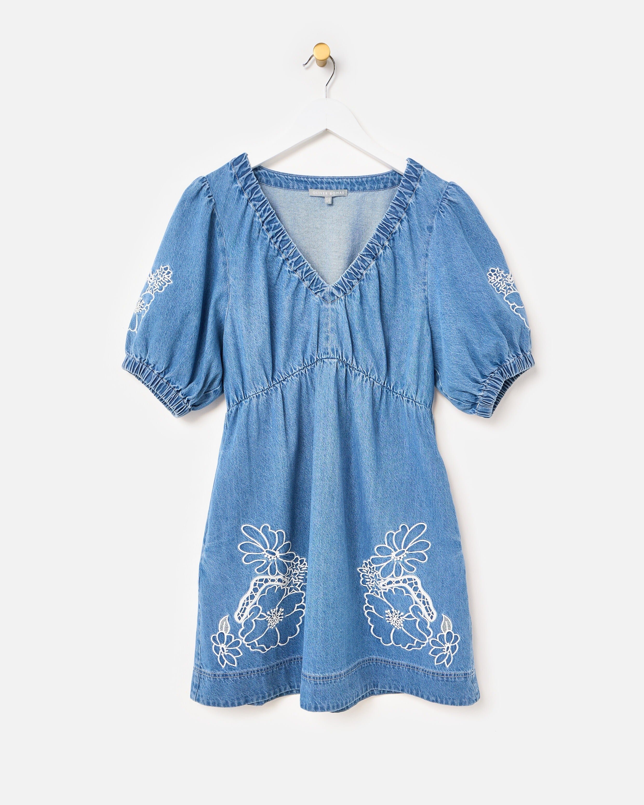 Blue & White Broderie Short Sleeve Midi Dress | Oliver Bonas Blue & White Broderie Short Sleeve Midi Dress | Oliver Bonas