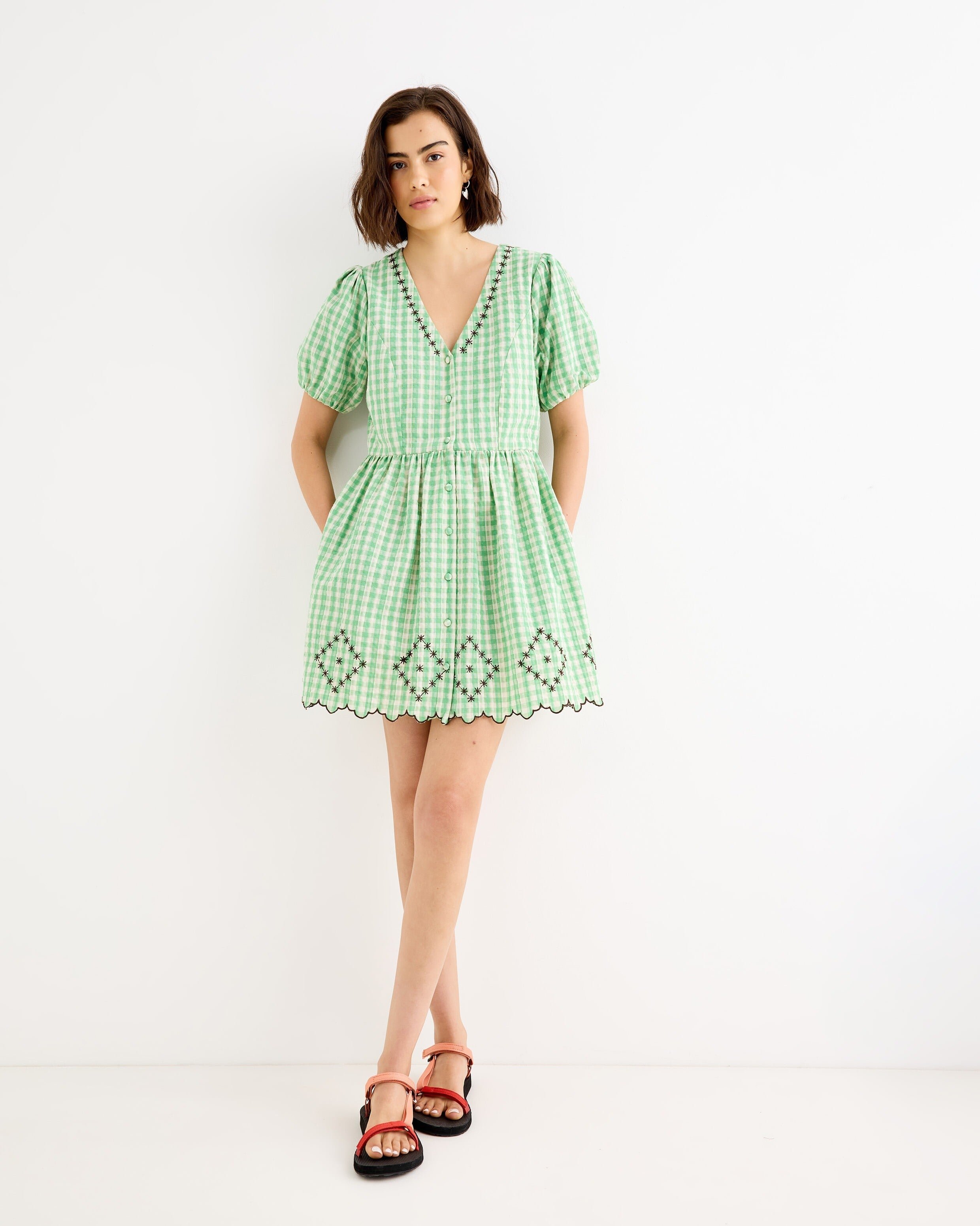 oliver bonas green dress Oliver Bonas Forest Denim Collared Zip Up Midi Dress, Size 6 in Green