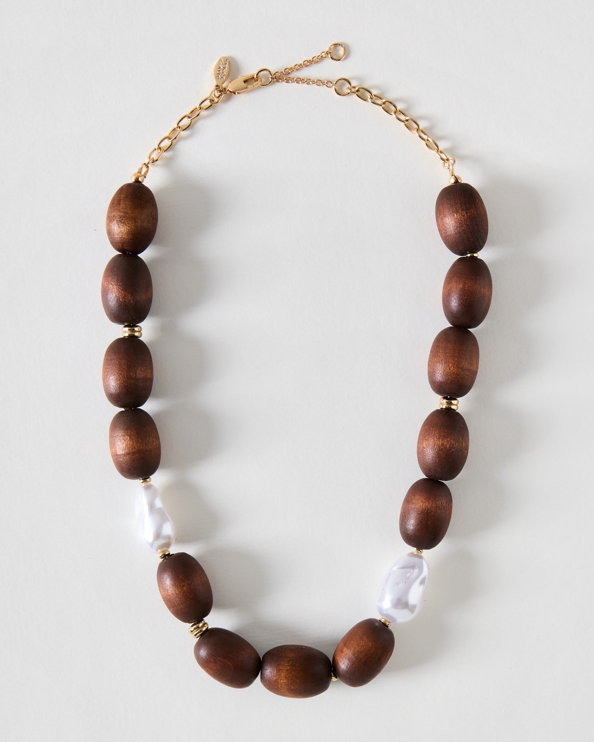 Kaia Wooden Beads & Faux Pearl Chunky Necklace | Oliver Bonas