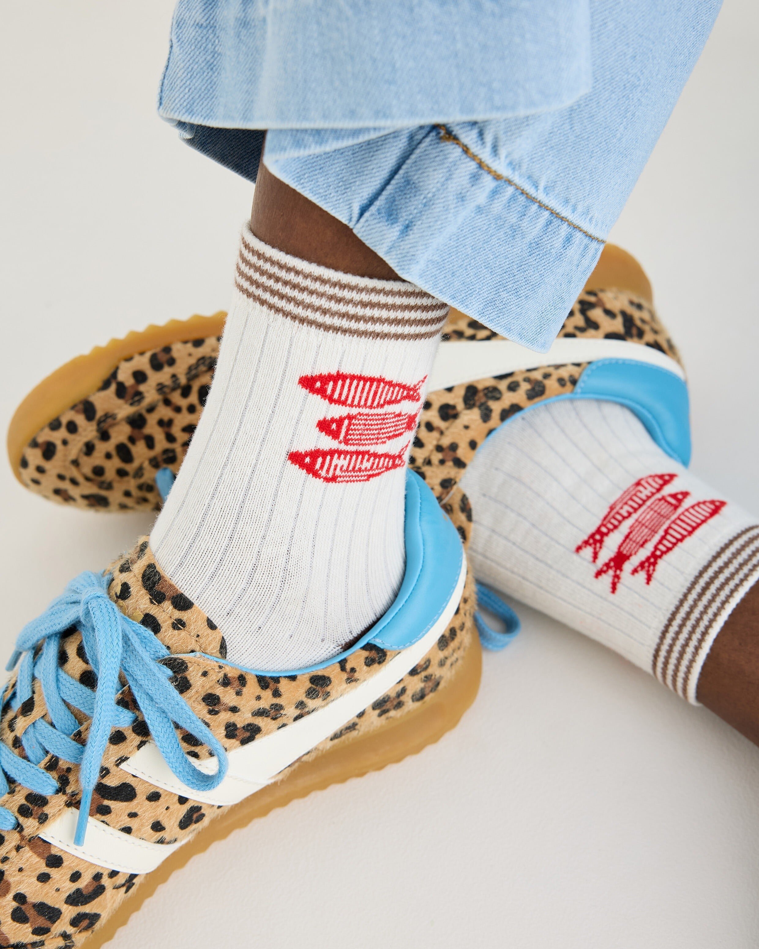 Cream & Brown Sardines Ribbed Ankle Socks | Oliver Bonas