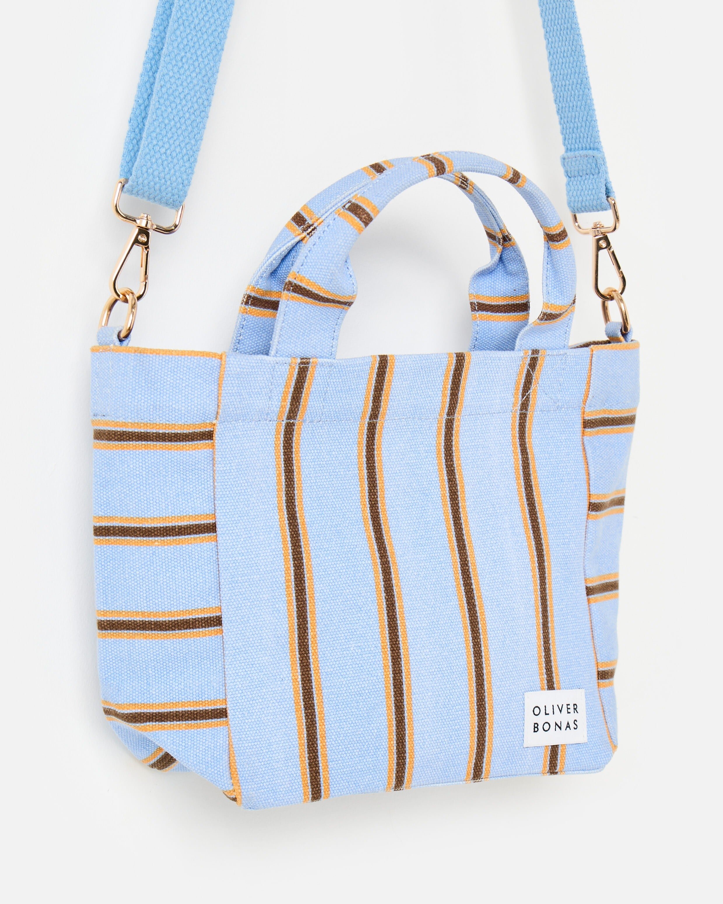Green & Blue Striped Logo Fabric Tote Shopper Bag | Oliver Bonas