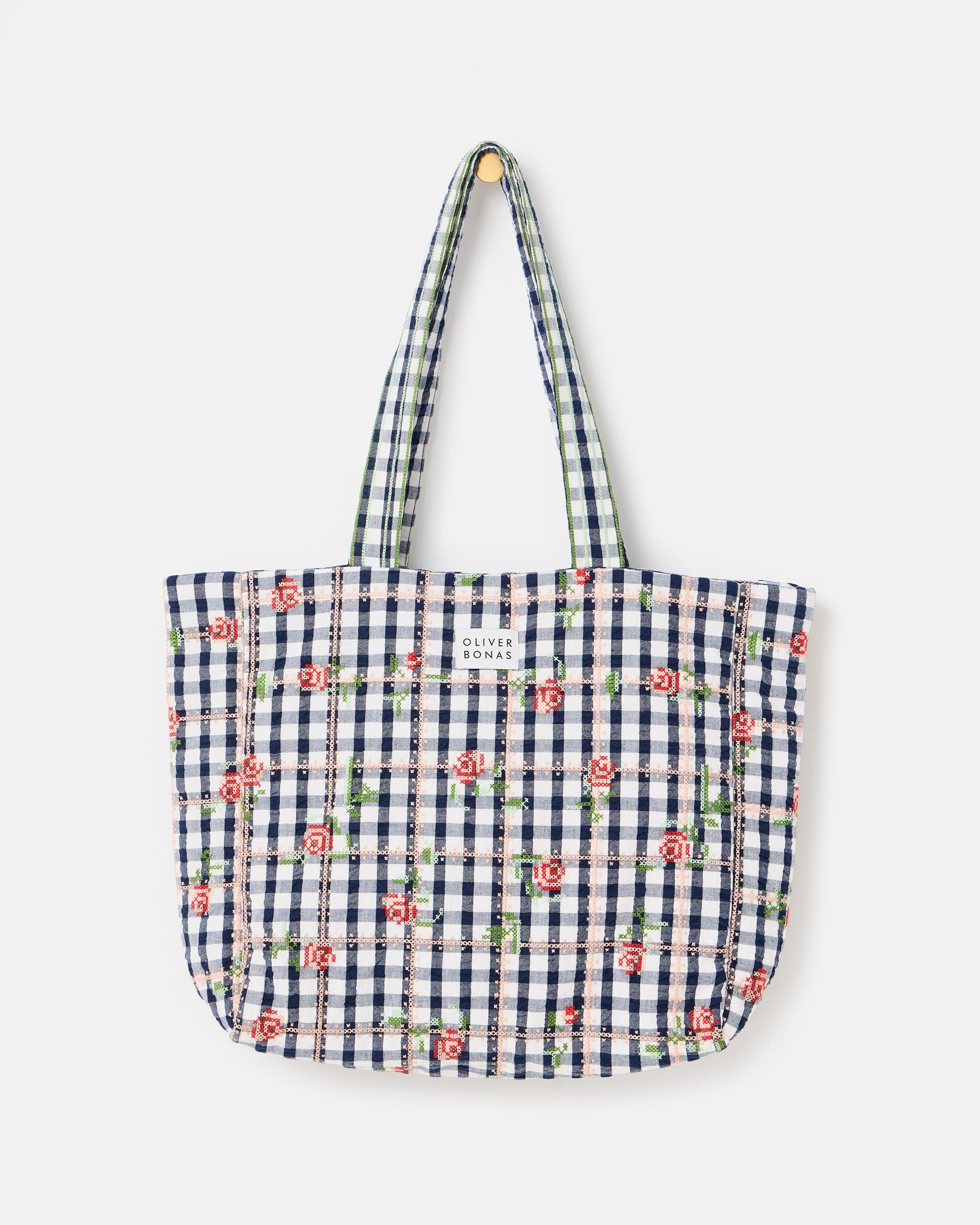 Denim Blue Striped Logo Fabric Tote Shopper Bag | Oliver Bonas