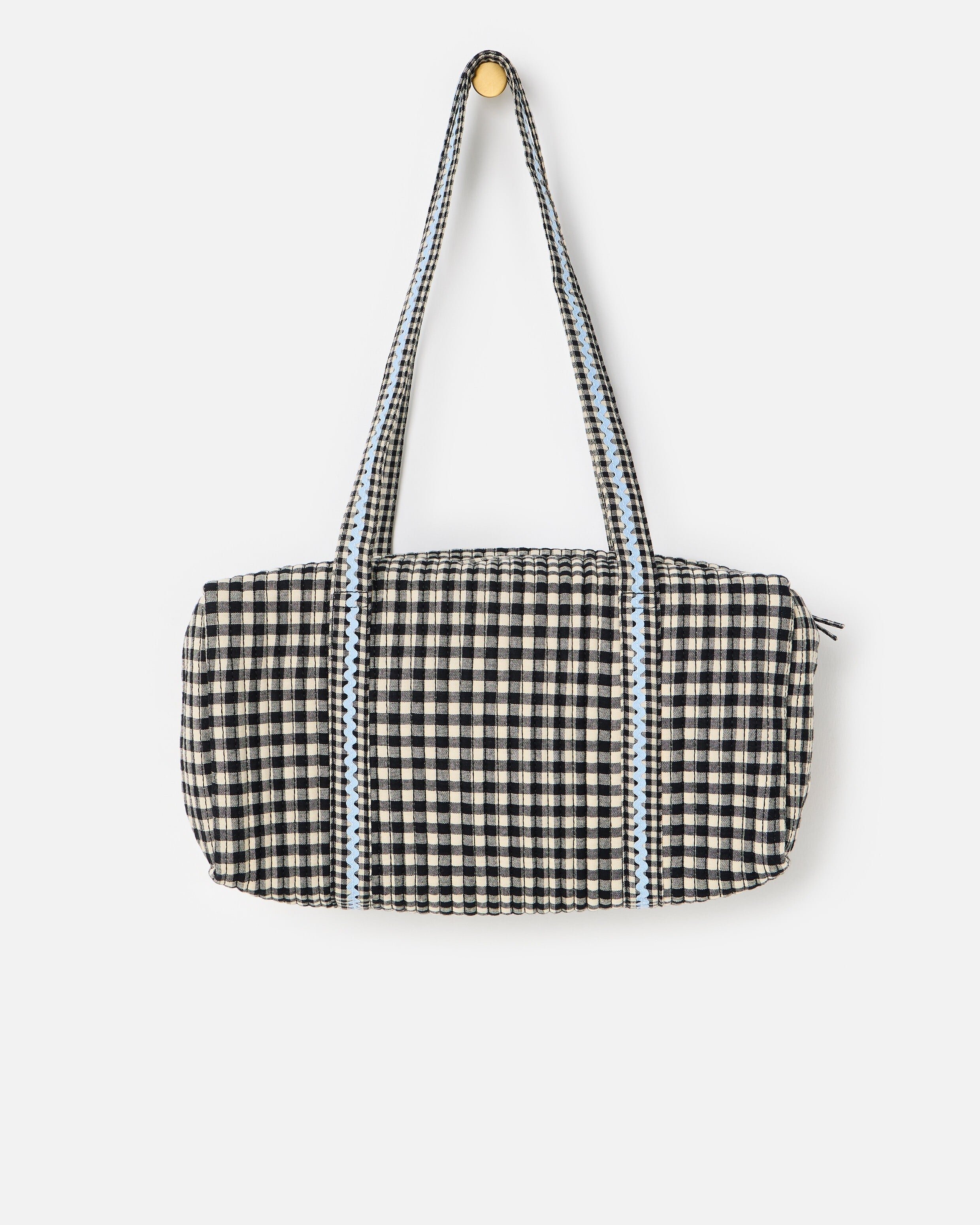 Black Gingham Quilted Duffle Bag | Oliver Bonas
