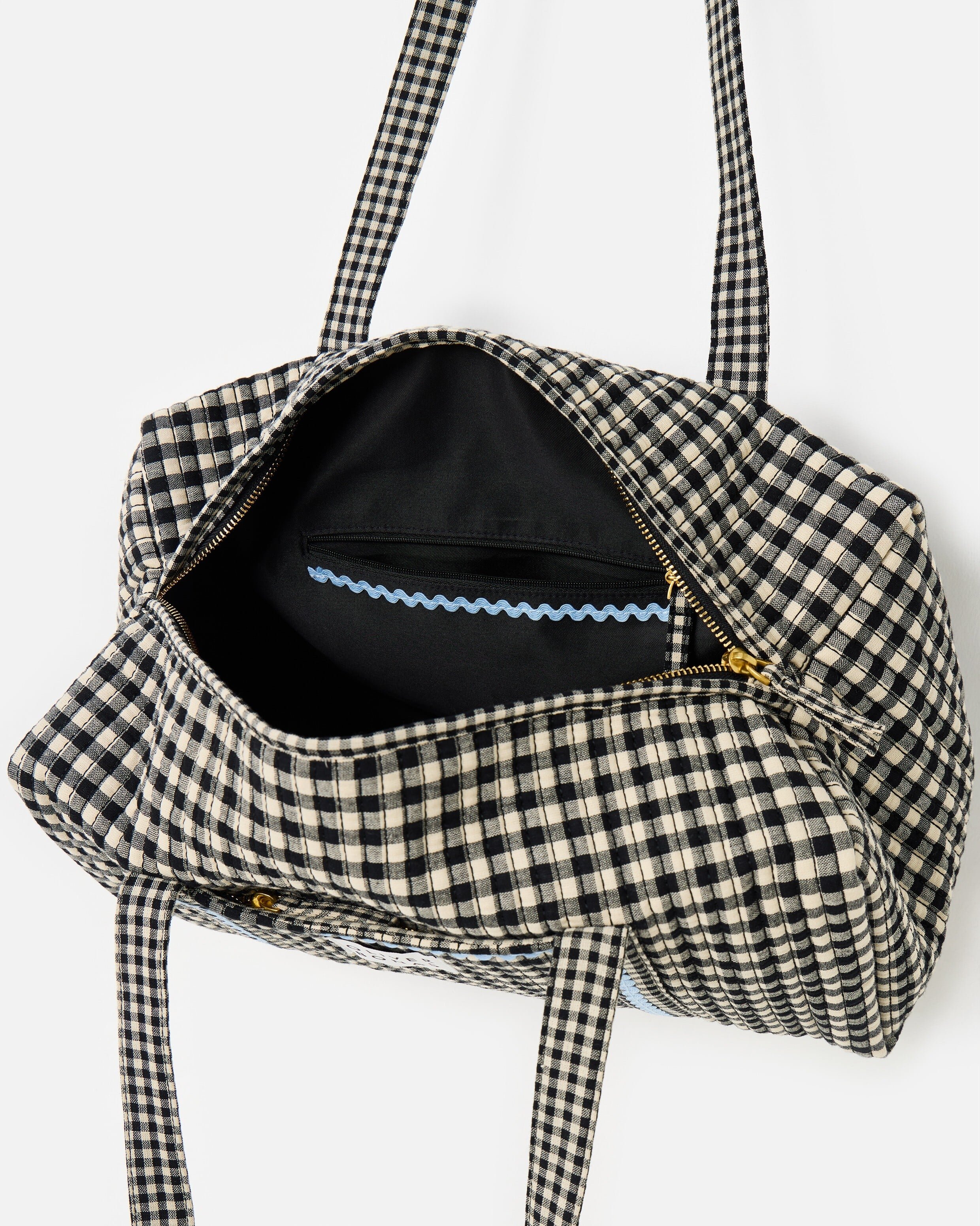 Black Gingham Quilted Duffle Bag | Oliver Bonas