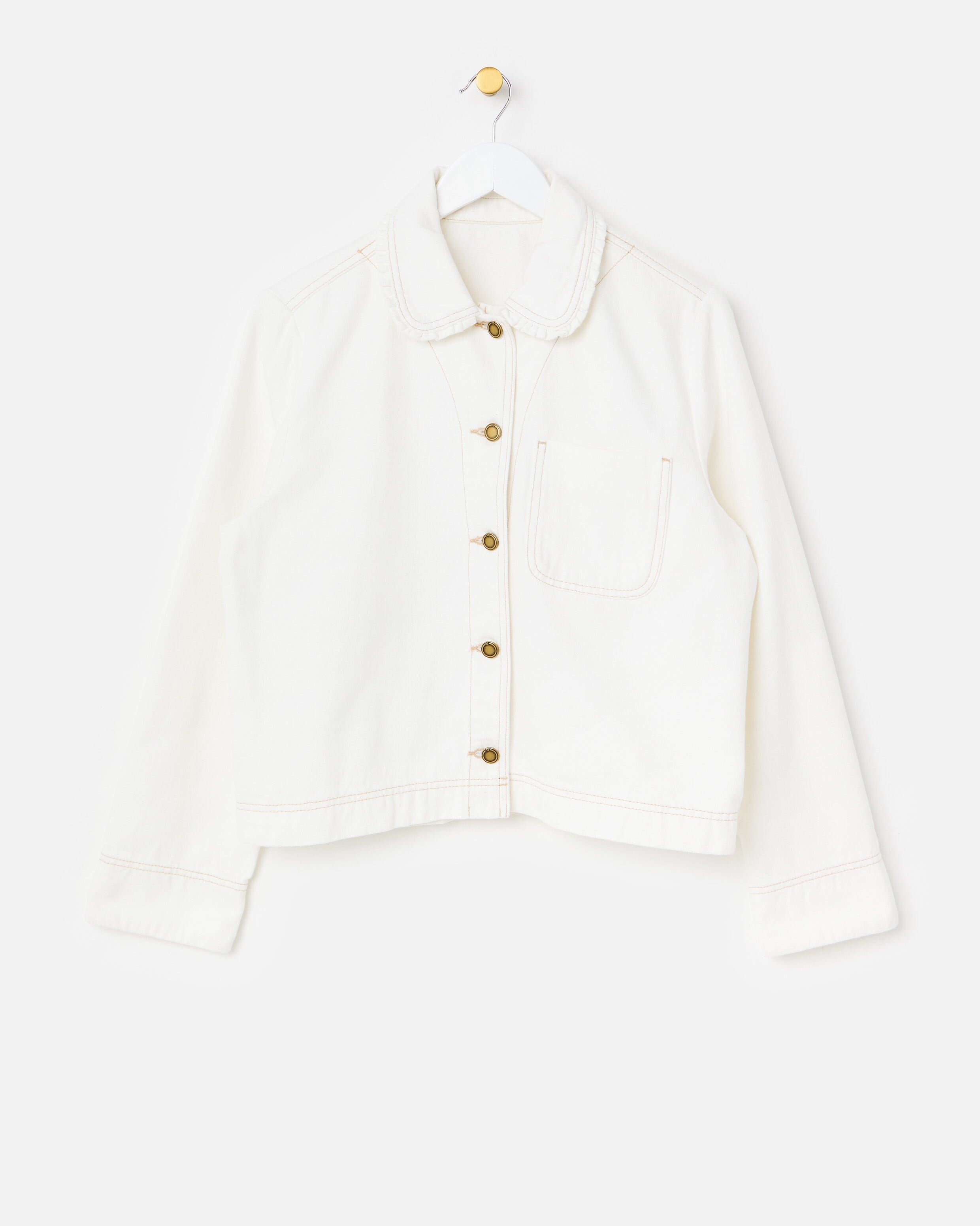 Ecru Frill Collar Denim Jacket | Oliver Bonas
