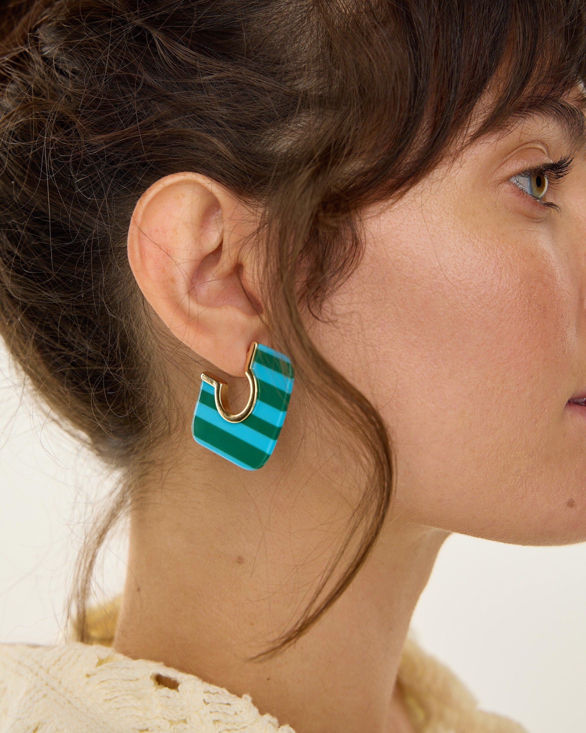Ezra Green & Blue Square Resin Hoop Earrings | Oliver Bonas
