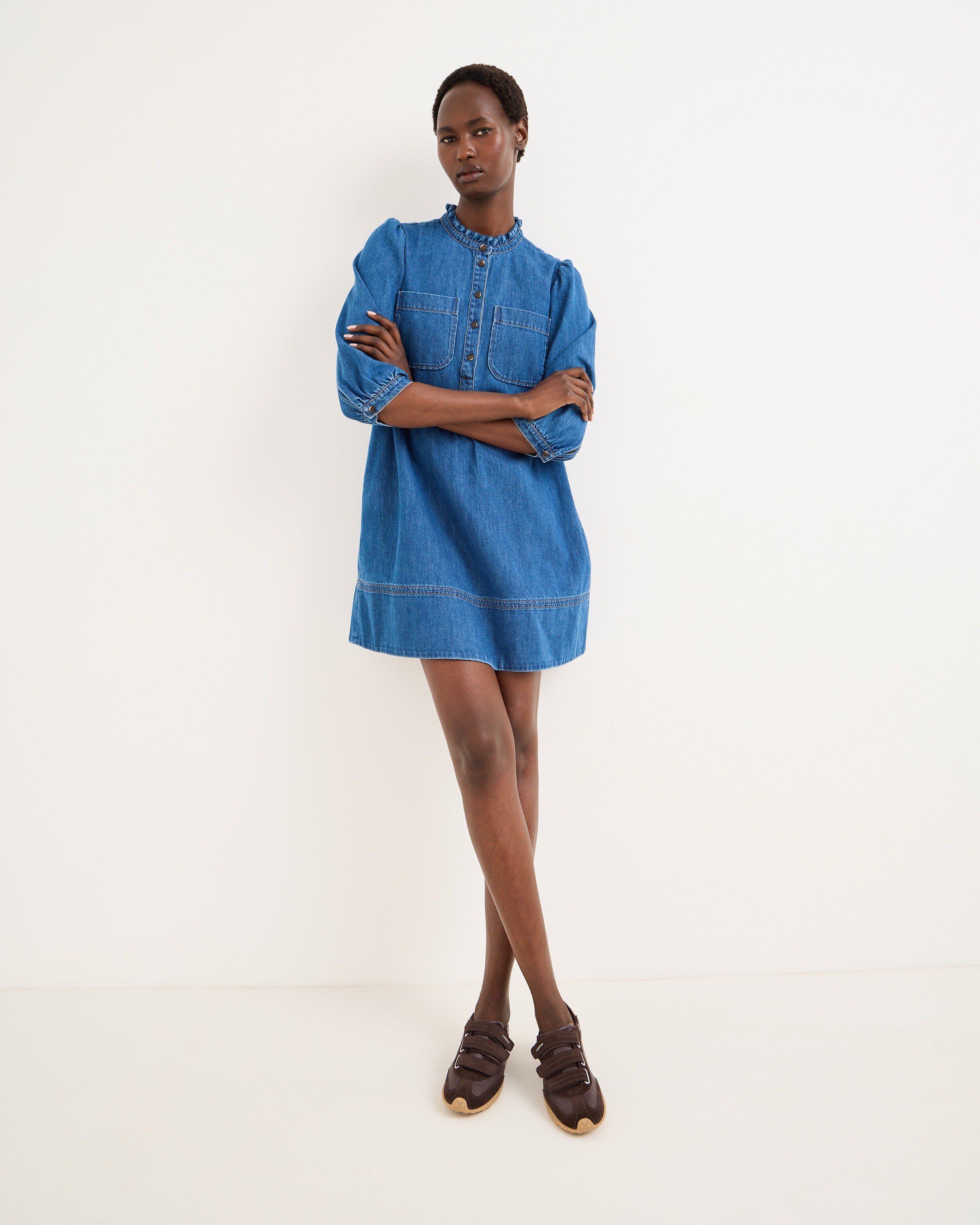 frame denim dress sale Exaggerated Puff Long Sleeved Denim XS – LA Style Inspo link-chiffon-long-sleeve-micro-mini-dress Color:As Photo(Burgundy) front closure gives you Every NRI mum knows