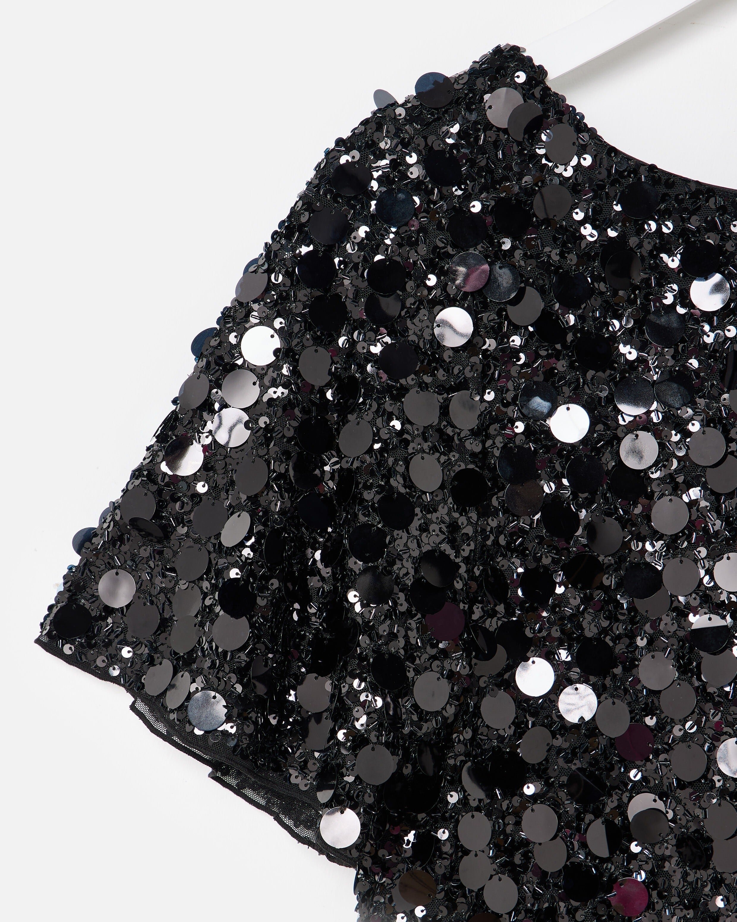 Black Sequin Mini T-Shirt Dress | Oliver Bonas