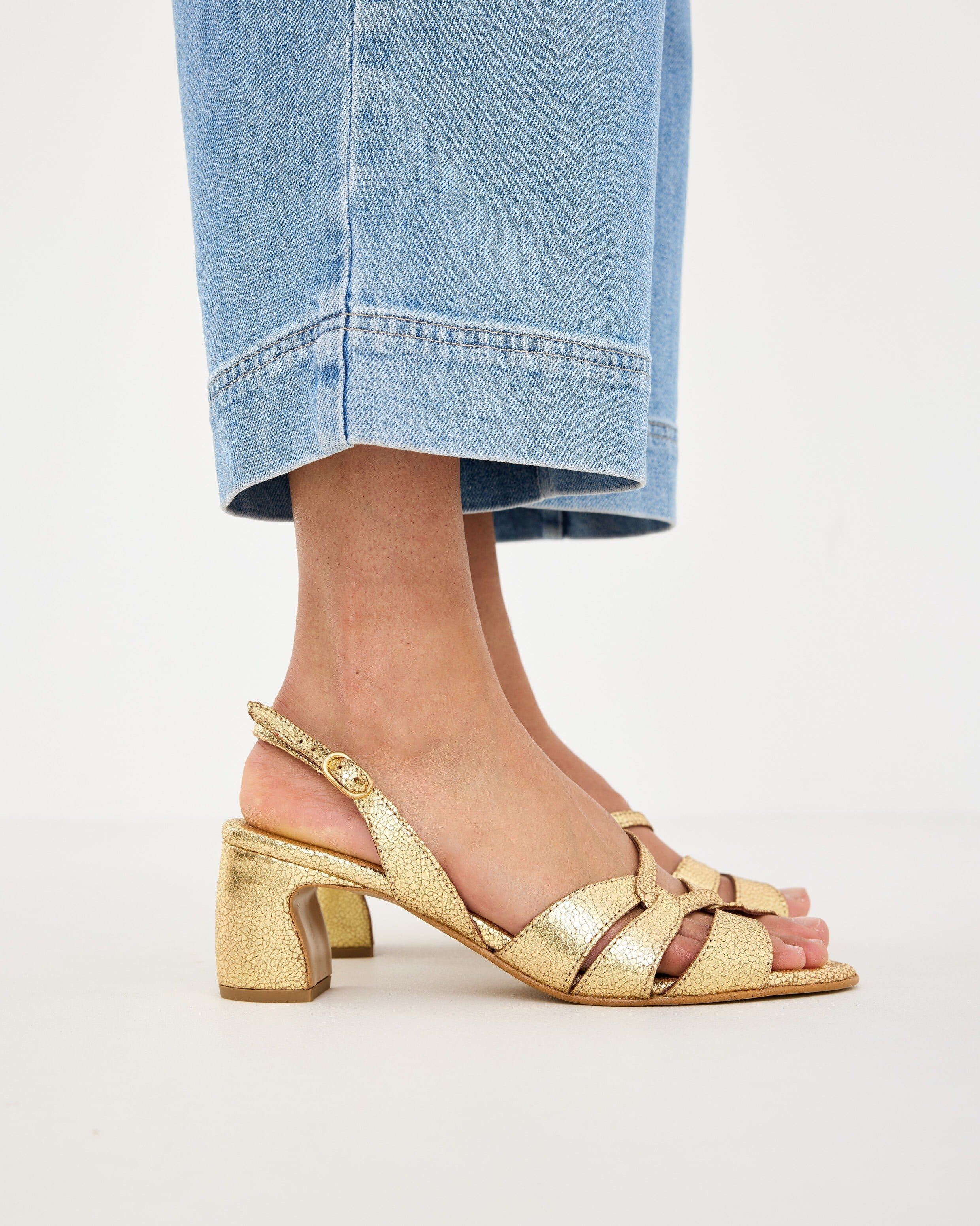 Anonymous Copenhagen Natasha Gold Metallic Heeled Sandals | Oliver