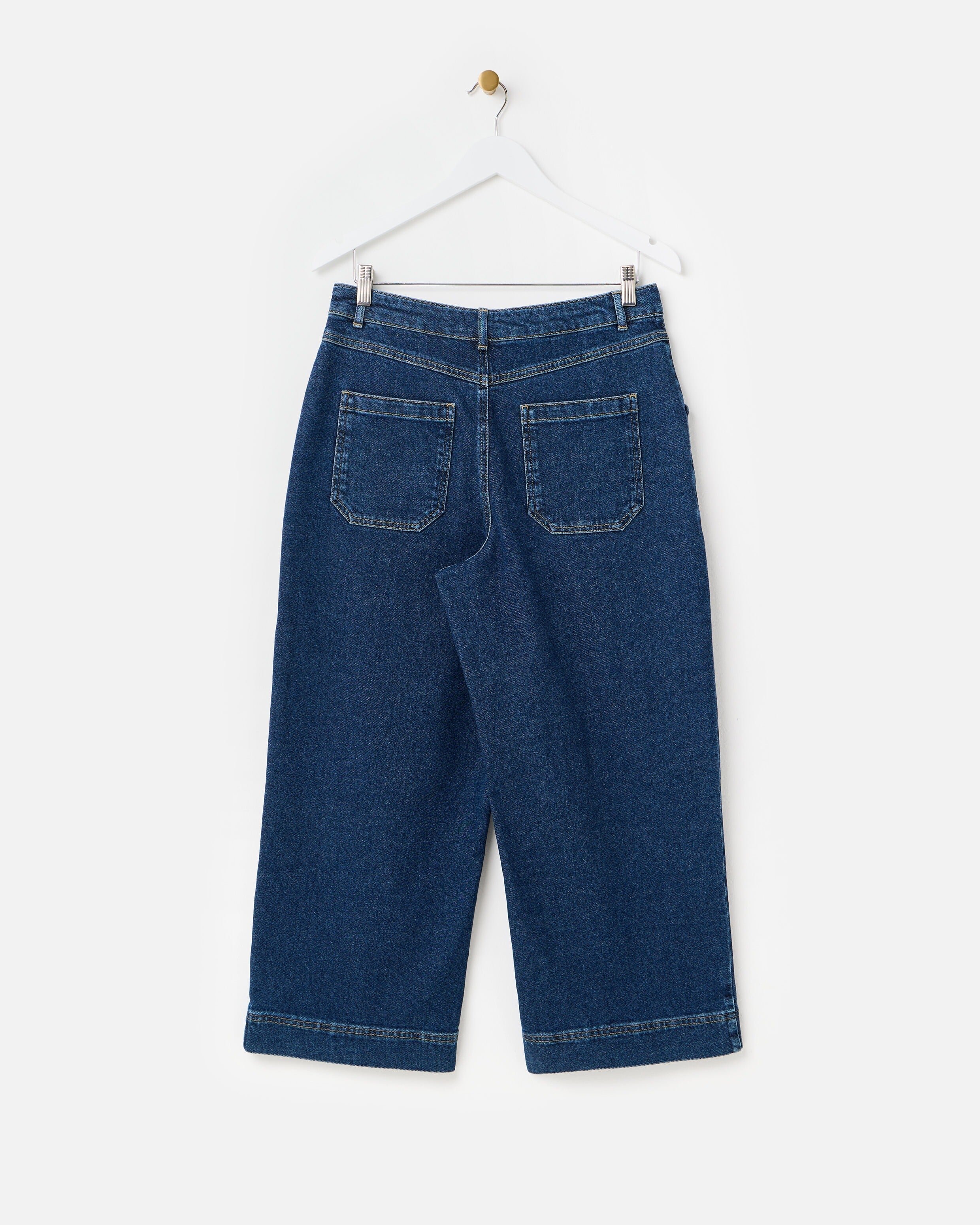 Mid Blue Denim Scalloped Pocket Cropped Wide Leg Jeans | Oliver Bonas