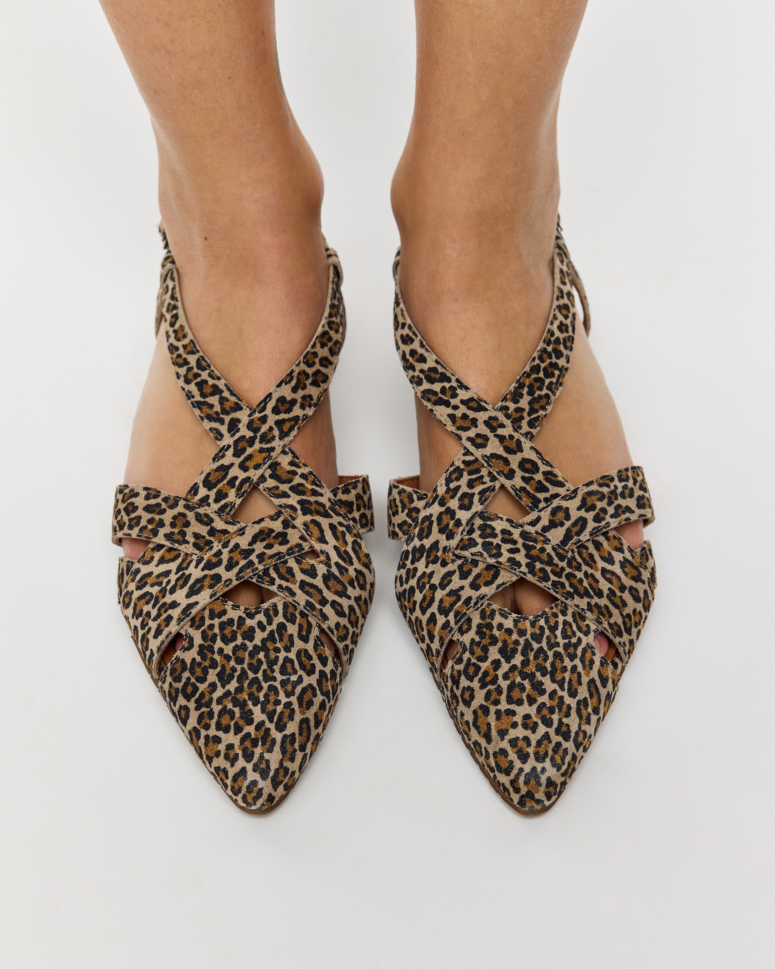 Esska Heidi Leopard Print Pointed Suede Slingbacks | Oliver Bonas